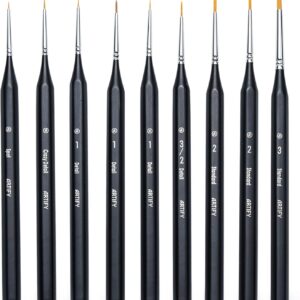 ARTIFY Miniature Detail Paint Brush Set: 9-Piece Round Fine Tip Small Model Paintbrushes, Thin Mini Tiny Micro Paint Brushes for Miniature Art Painting Accessories