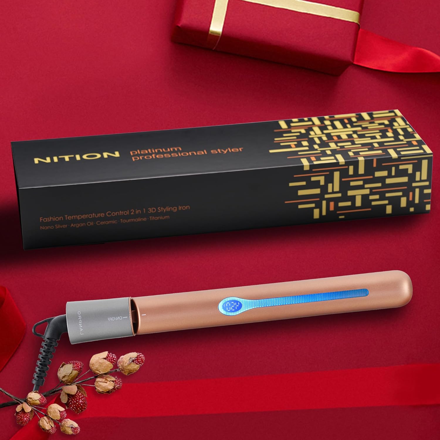 NITION 1 Inch Ceramic Tourmaline Flat Iron Hair Straightener with LCD Display and Travel Pouch - Image 9