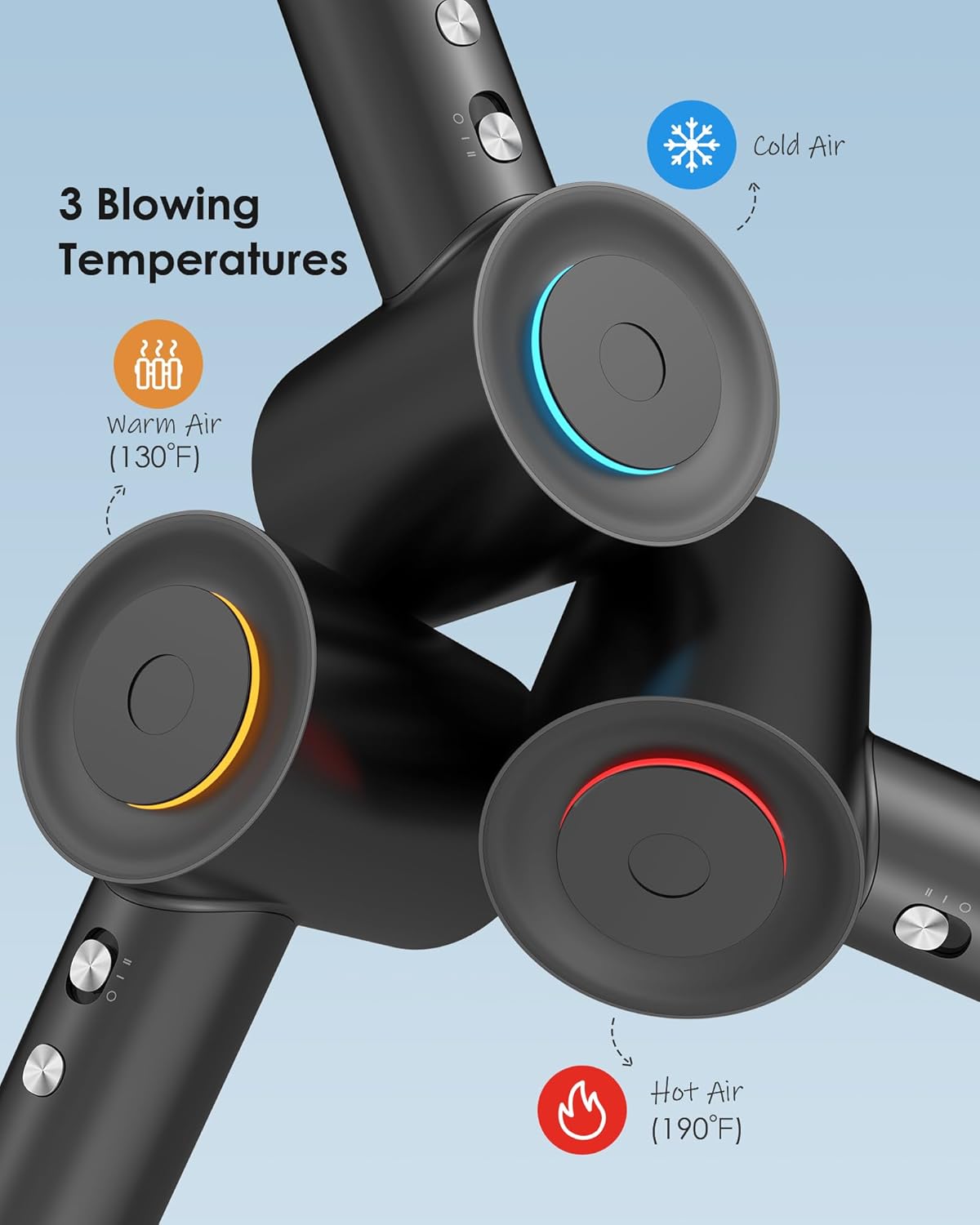 Zhiyangfei Black 110,000 RPM Negative Ion Hair Dryer with 3 Heat Settings and Magnetic Nozzle - Image 4