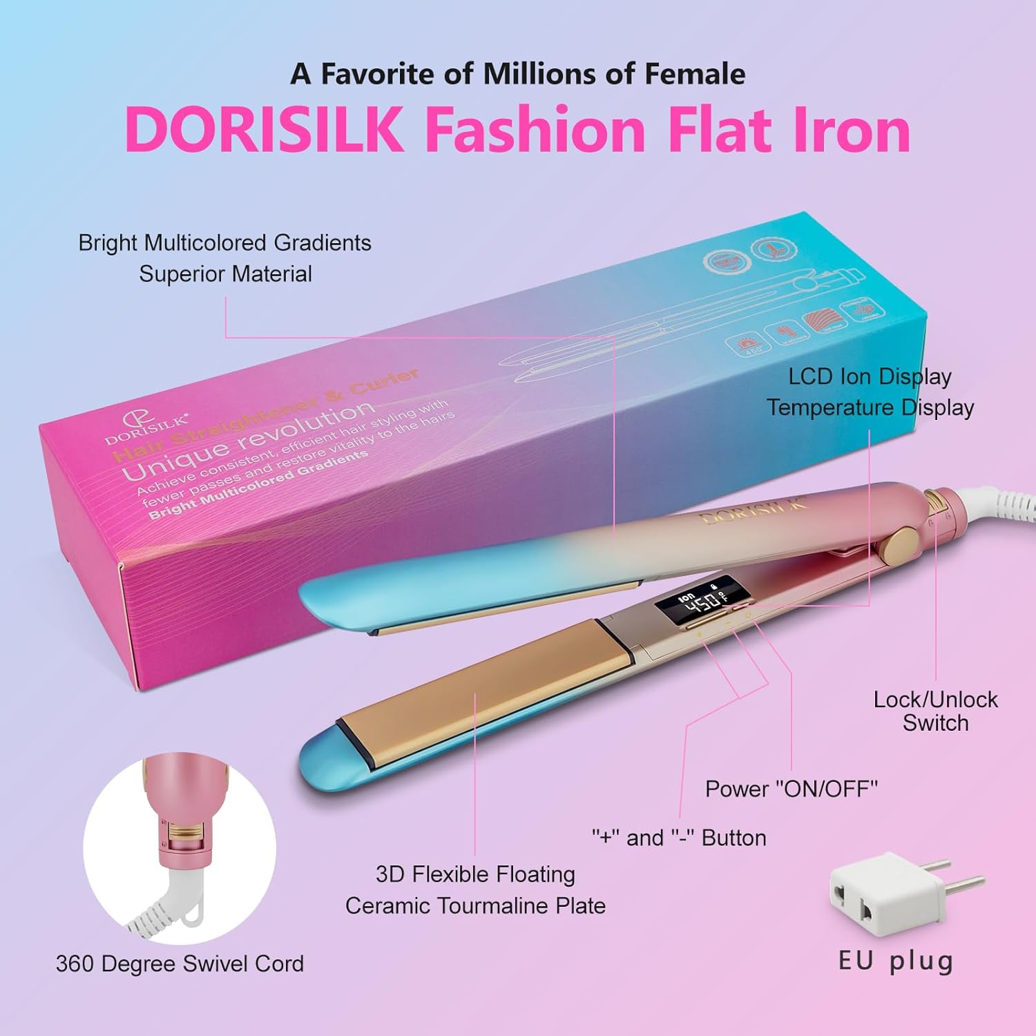 DORISILK 1 Inch Ceramic Hair Straightener and Curler 2 in 1 Flat Iron 450 Degrees - Image 8
