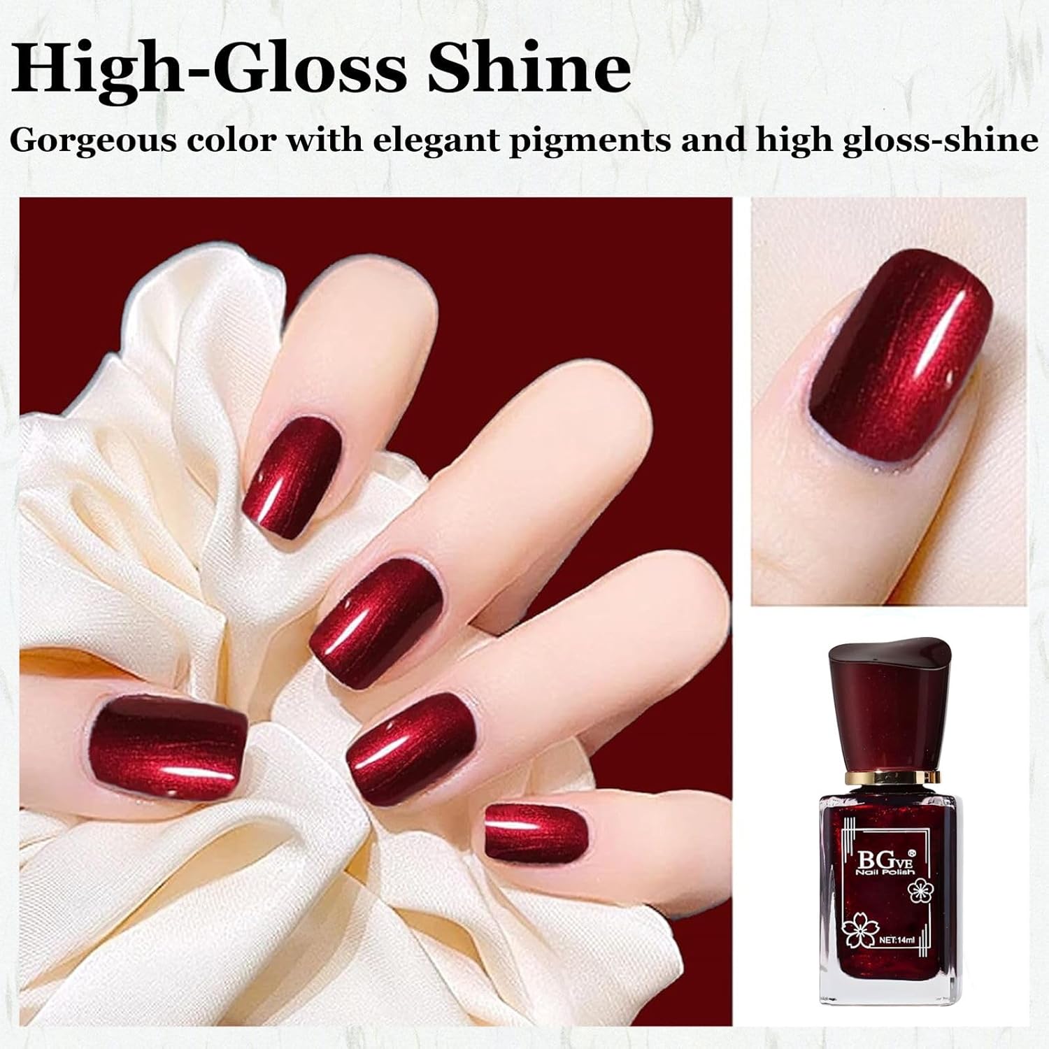 15ml Dark Burgundy Red Shimmer Nail Polish, Quick Dry Glitter Varnish for Nail Art - Image 3