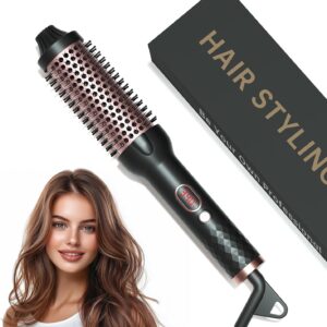 Negative Ion Thermal Brush for Blowout Look, 1.5 Inch Heated Round Brush, Ceramic Curling Brush with Anti-Scald Nylon Bristles,10 Temps & Auto Shut-Off, Dual Voltage