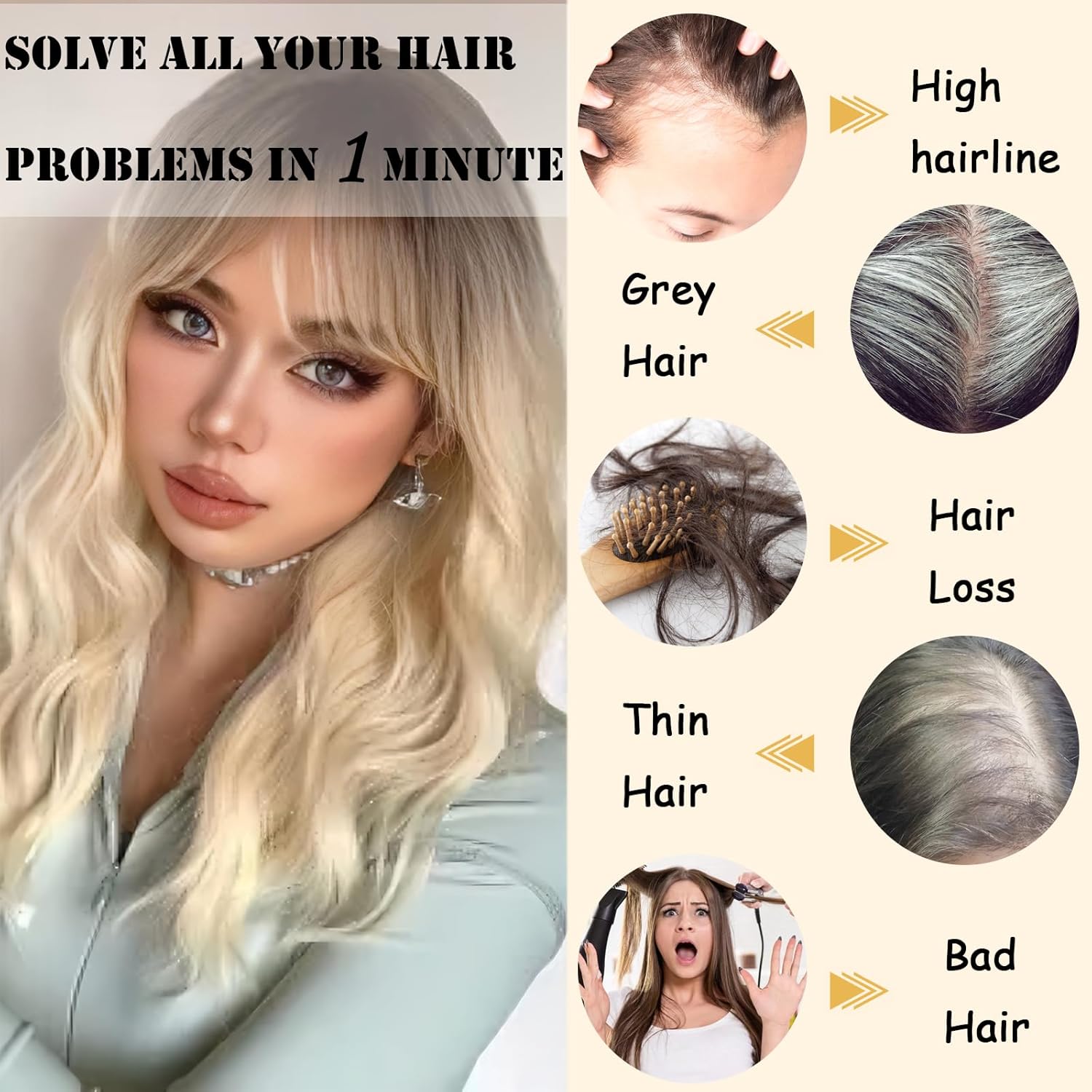 Dark Brown Mixed Chestnut 360° Curly Wavy Synthetic Hair Topper with Bangs for Thinning Hair - Image 6
