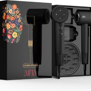 AINA Hair Dryer,Blow Dryer with Diffuser Brush Comb for Women - BLDC Hair Dryer - Brushless Motor, 110,000 RPM Lightweight,Ionic Travel, 3 Magnetic Attachments 110V/ALCI(Vader Black)