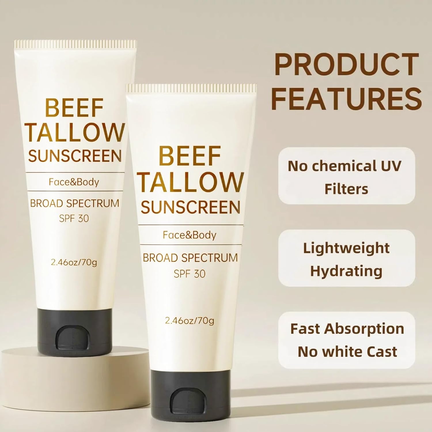Natural Reef Safe Tallow Sunscreen SPF30 for Face and Body, 2.46 OZ - Image 6