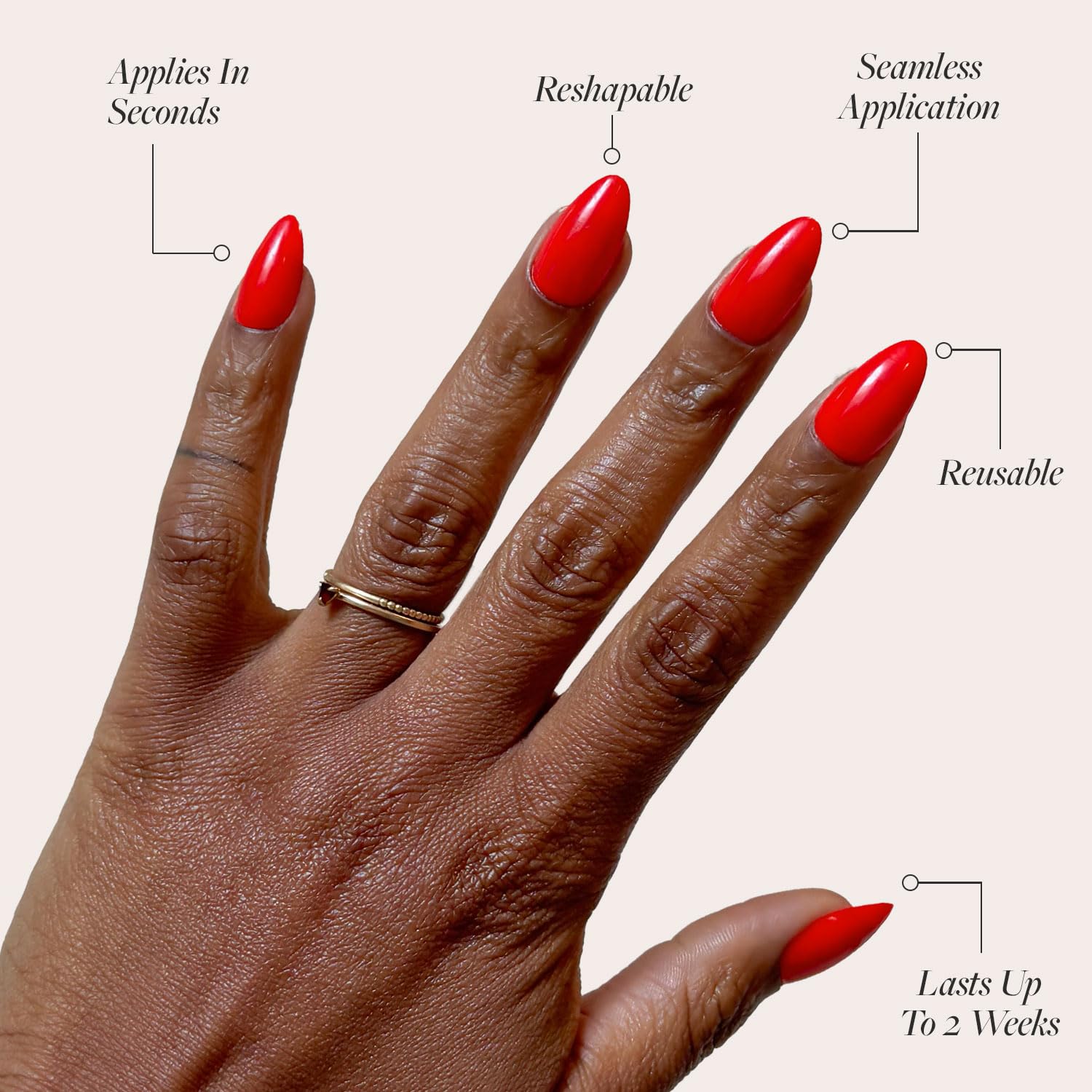 Glamnetic Fiery Red Opaque Short Almond Press On Nails - 30 Kit, 15 Sizes - Image 3