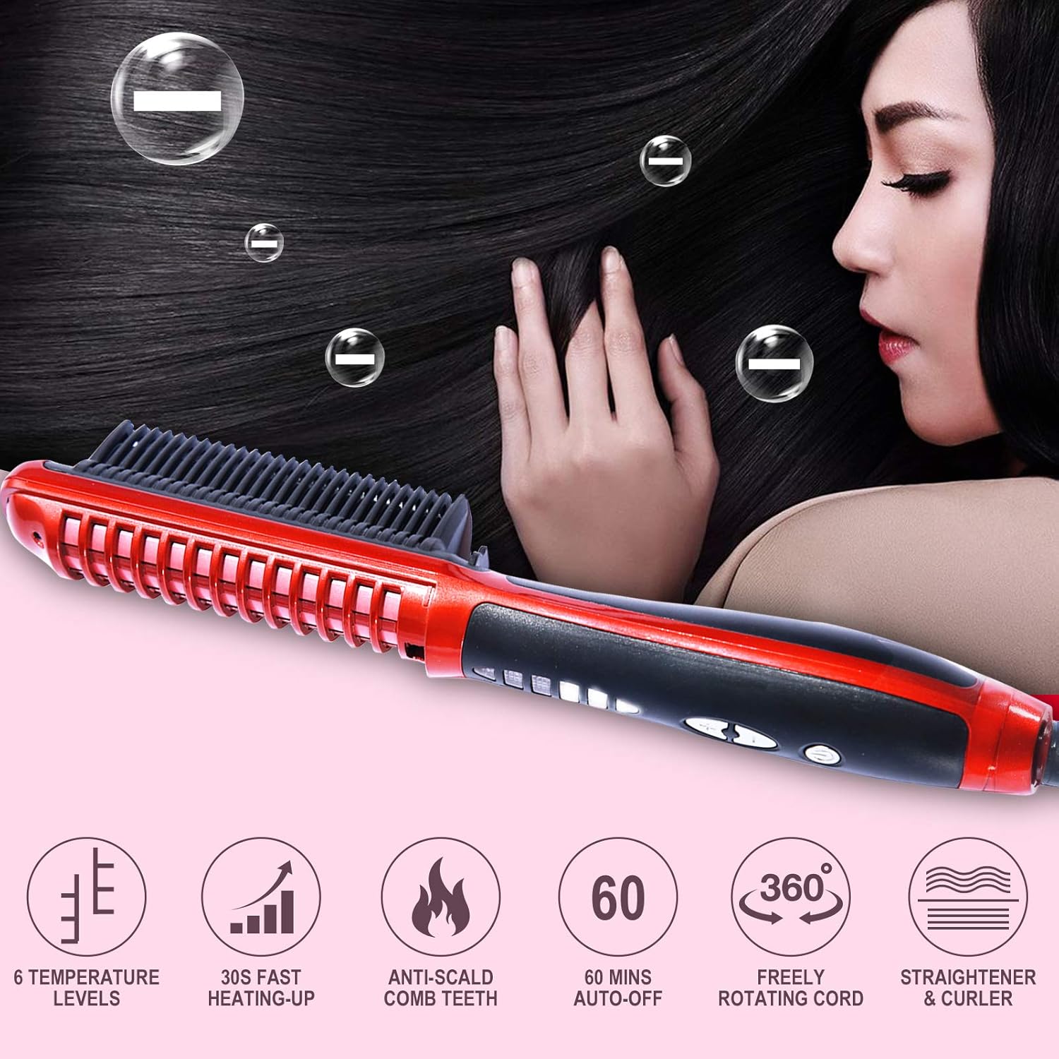 Minidiva 2-in-1 Red Hair Curler and Straightener, 6 Heat Levels, Anti-Scald Design - Image 4