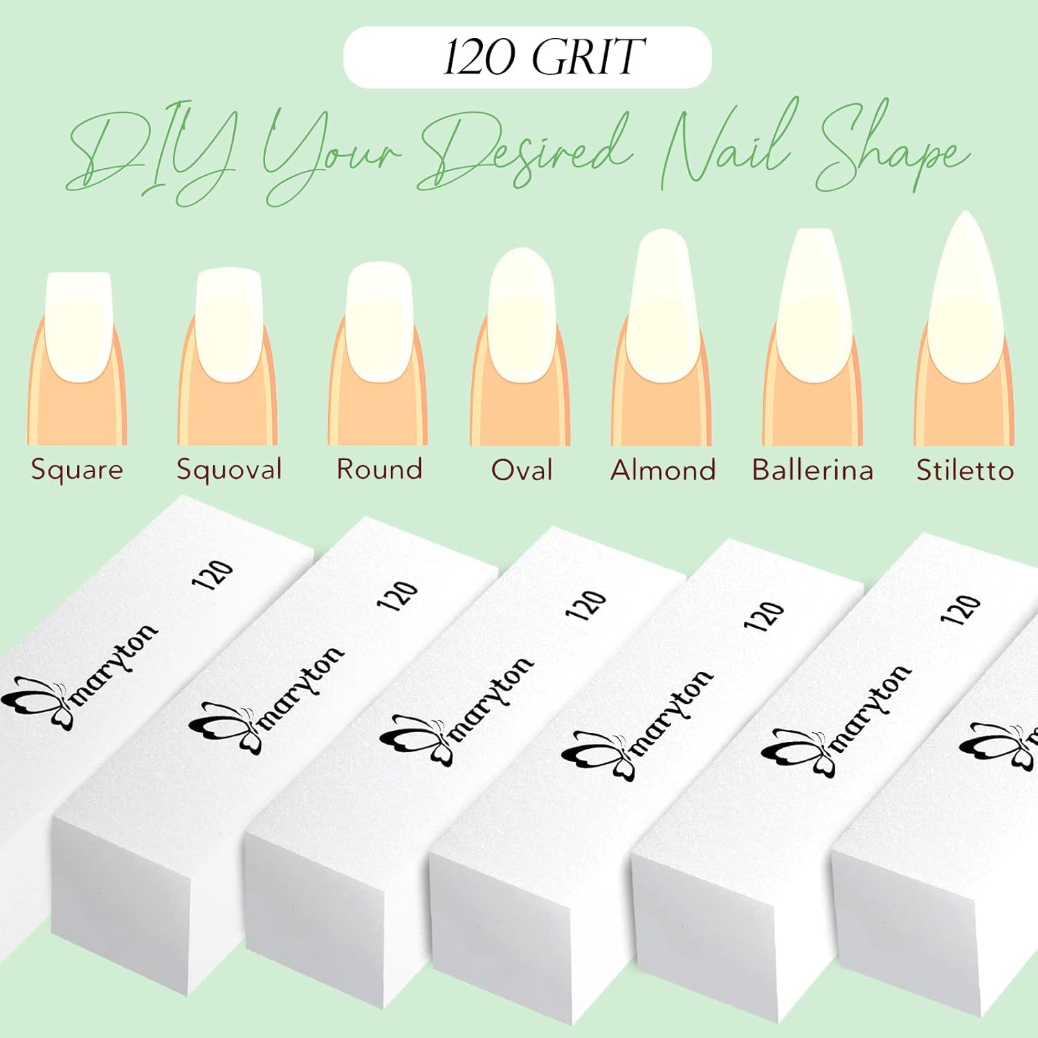 Maryton White 10 Count 120 Grit Nail Buffer Blocks for Acrylic and Gel Nails - Image 3
