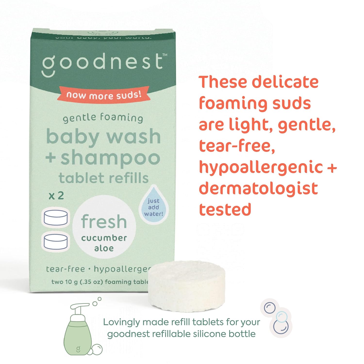 Goodnest Cucumber Aloe Tear-Free Baby Shampoo and Foaming Wash, 2 Refill Pouches - Image 3