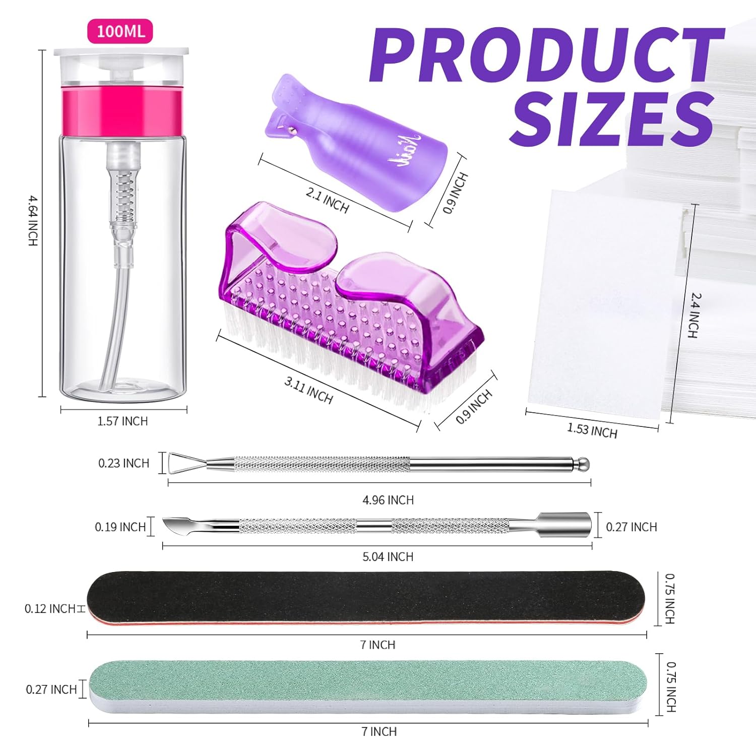 FANDAMEI 100ml Gel Nail Polish Remover Kit with 10 Purple Clips and 500 Cotton Pads - Image 7