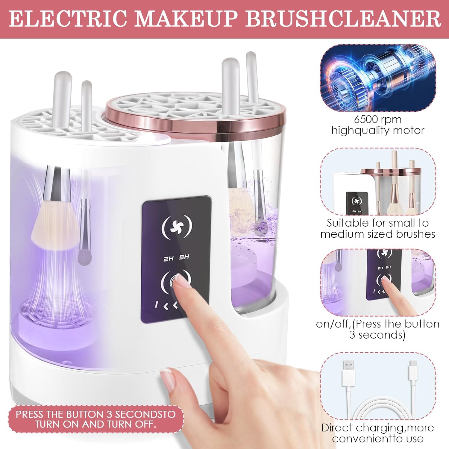 3-in-1 Electric Makeup Brush Cleaner Dryer USB Holder for Home or Travel - Image 5