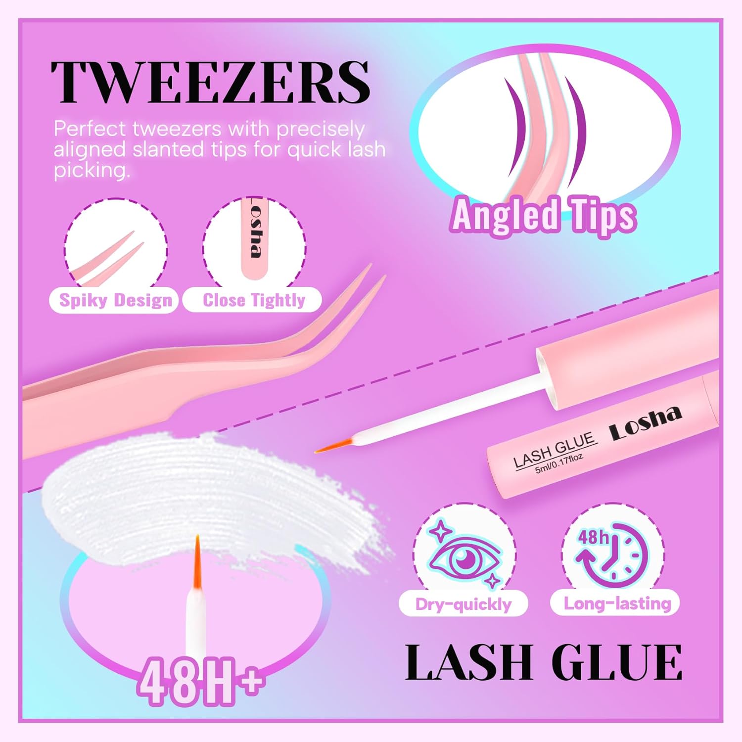 Losha Lashes 7 Pairs Fluffy Volume Cat Eye False Eyelashes Kit with Glue and Tweezers, Natural Soft - Image 6