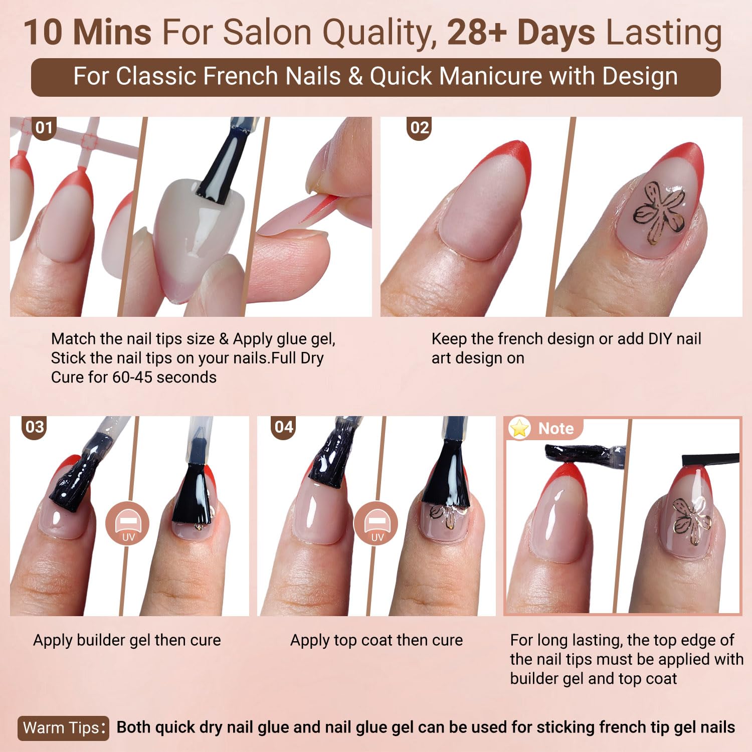 KQueenest 150 Piece Short Almond Multi-Color French Gel Nail Tips - Image 5