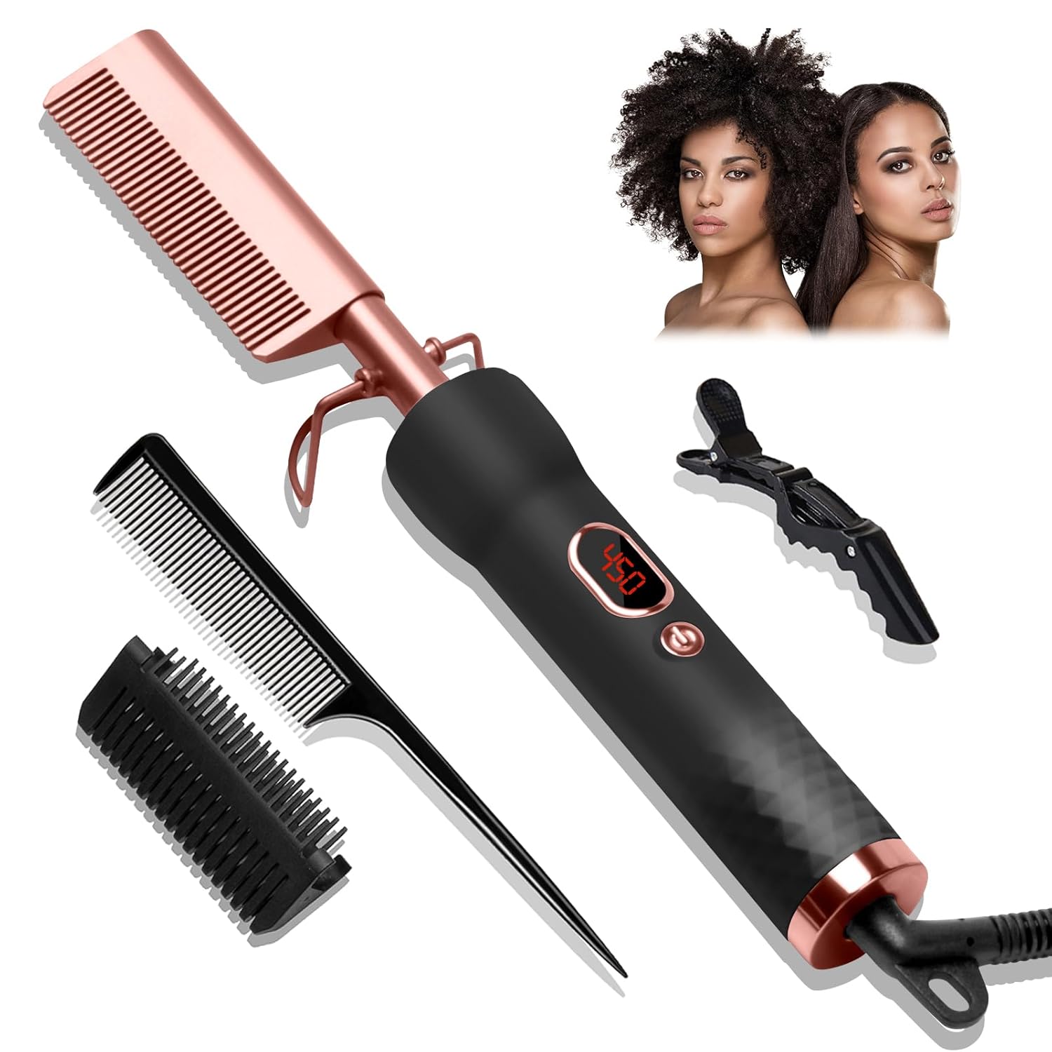 Hot Comb,Electric Hot Comb for Wigs Human Hair with 12 Temp Settings,110-240V Straightening Comb for Black Hair,Heating Up to 450°F Pressing Combs