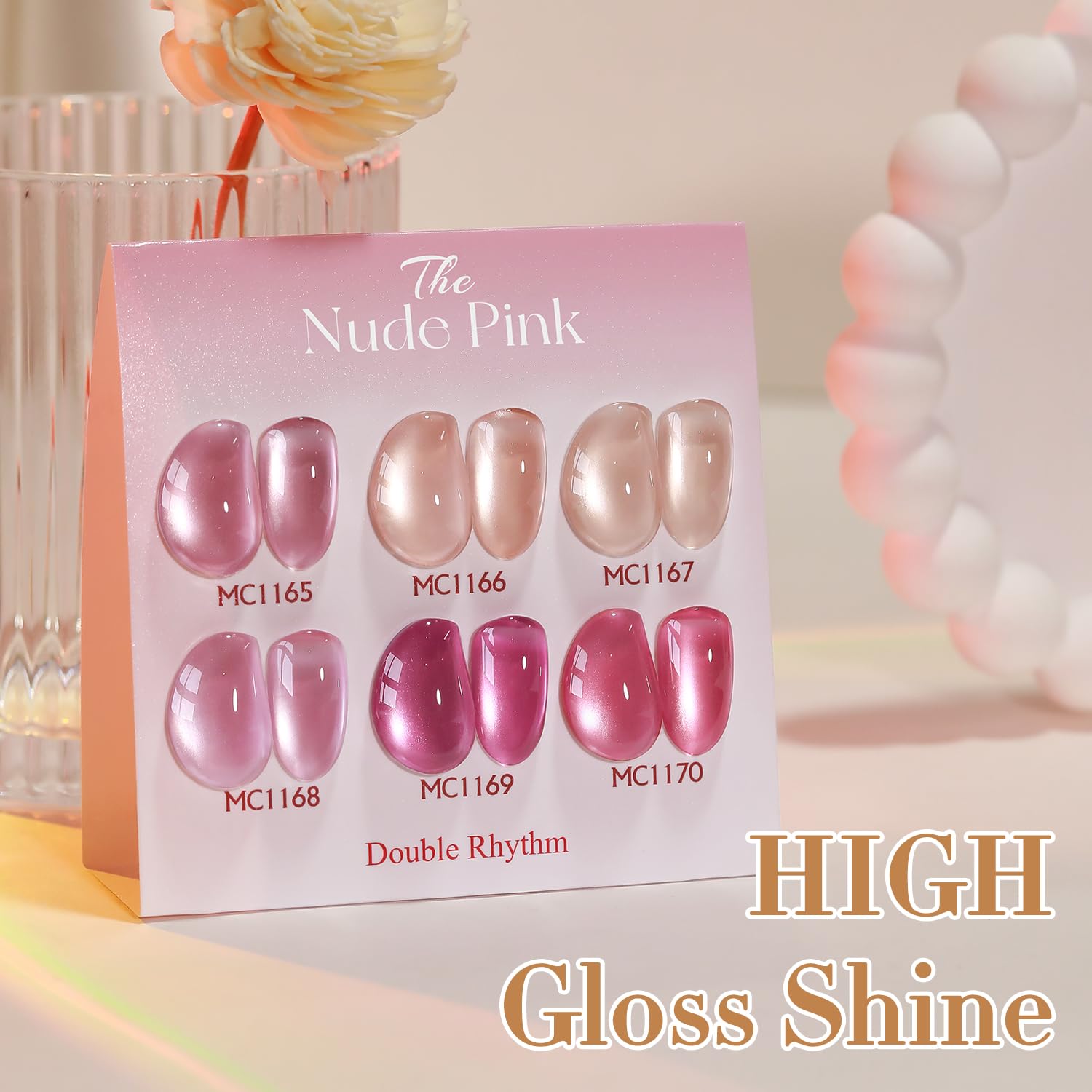 Double Rhythm 0.5 Oz Nude Holographic Glitter Cat Eye Gel Polish with Magnet - Image 7