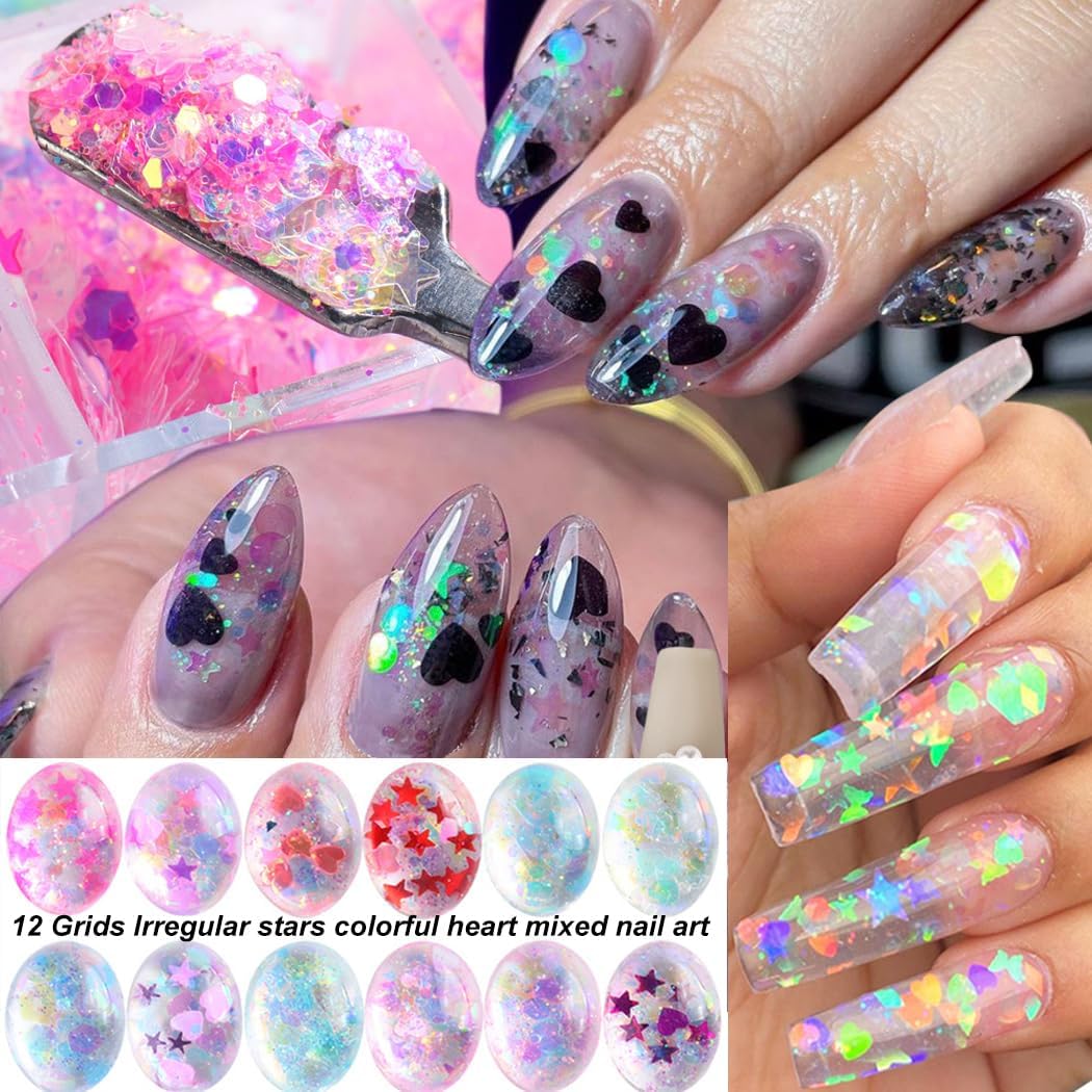 12 Grids Rose Flower Nail Charms with Iridescent Glitter Sequins and 1 Pen for Nail Art - Image 5