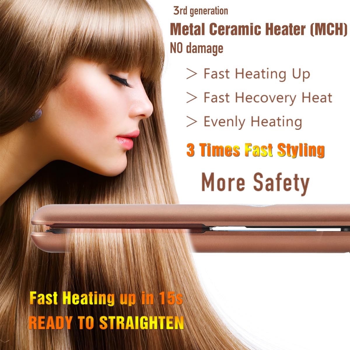 NITION 1 Inch Ceramic Tourmaline Flat Iron Hair Straightener with LCD Display and Travel Pouch - Image 2