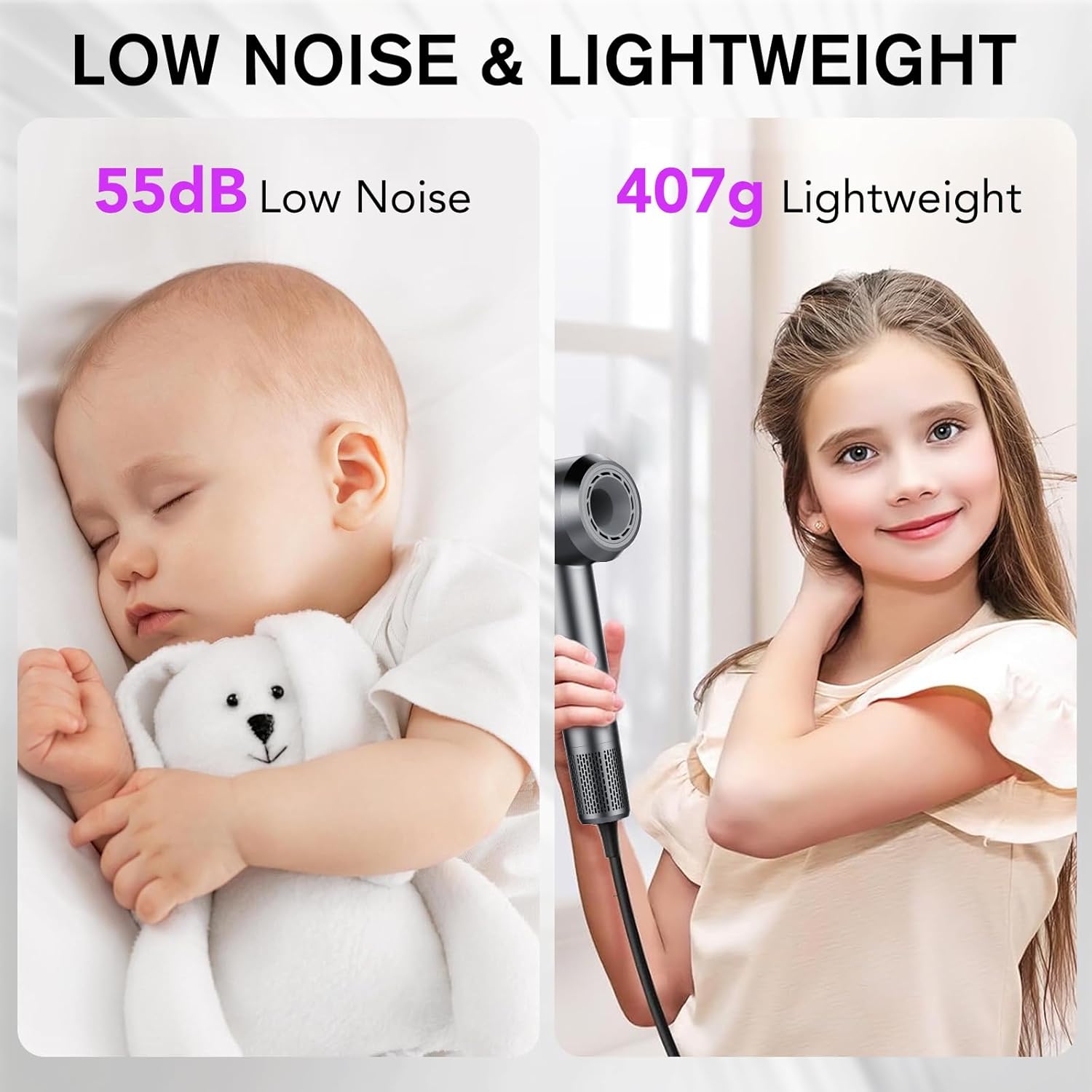 160000 RPM Professional Ionic Hair Dryer, Low Noise, Travel Size with Diffuser - Image 5