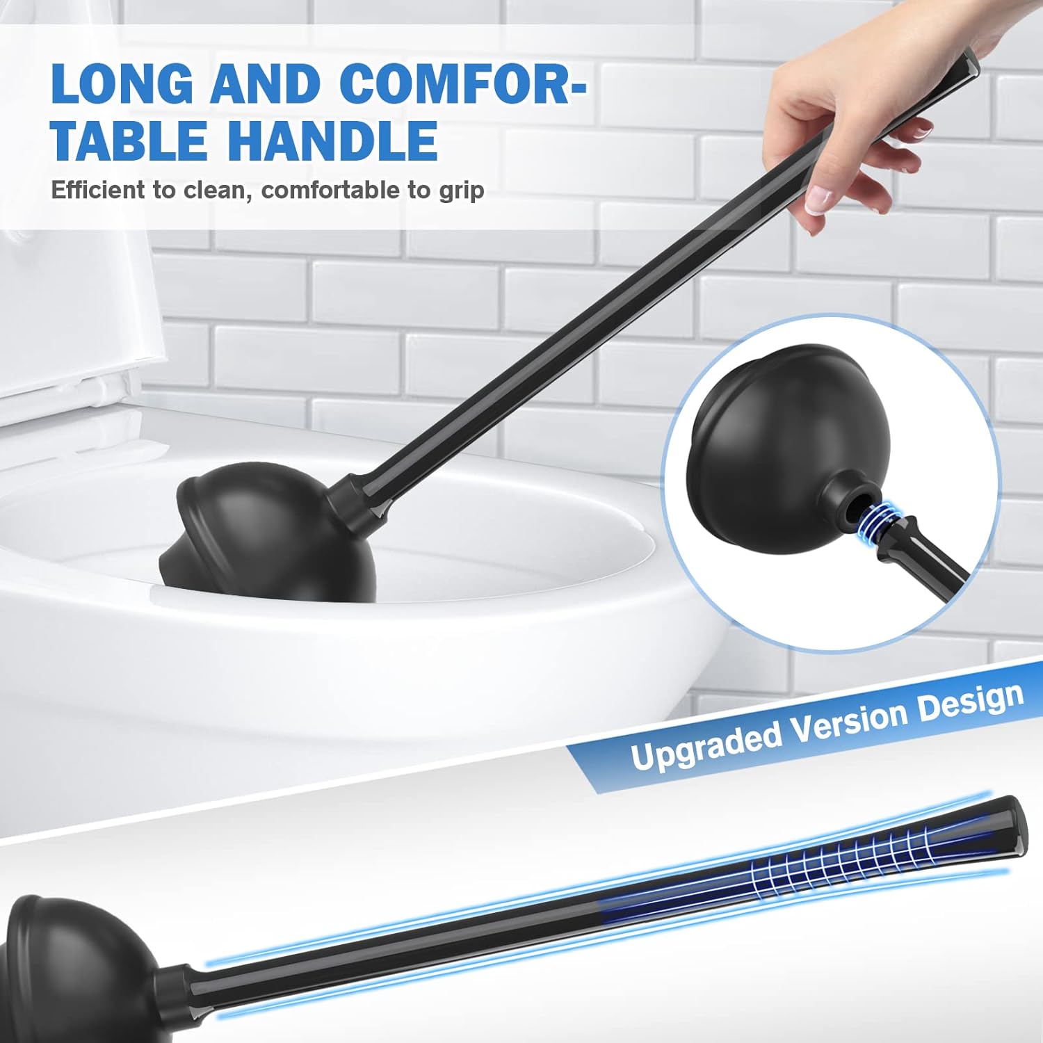 Black 2-in-1 Toilet Plunger and Brush Combo Set with Holder for 5.7-inch Drains - Image 5