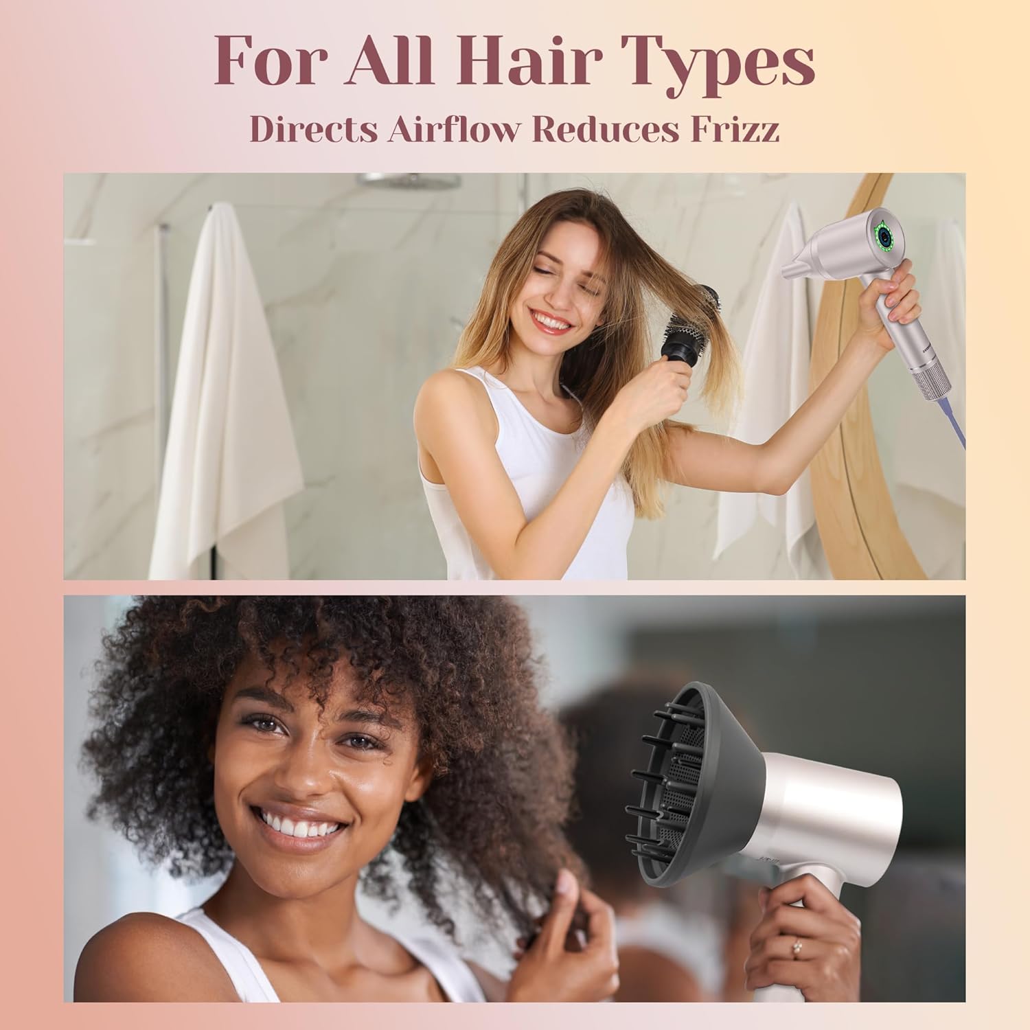 Blunova Professional Ionic Hair Dryer, 110,000 RPM, Lightweight Travel Gift Set, Curly Hair Diffuser Included - Image 3