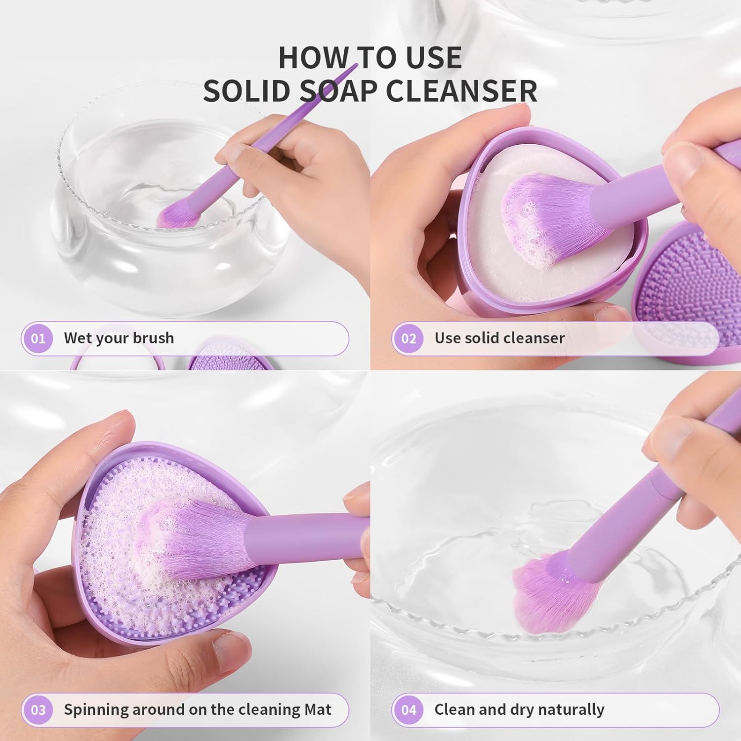 Docolor Vegan Makeup Brush Cleaner Set with Solid Soap Sponge and Mat - Image 2