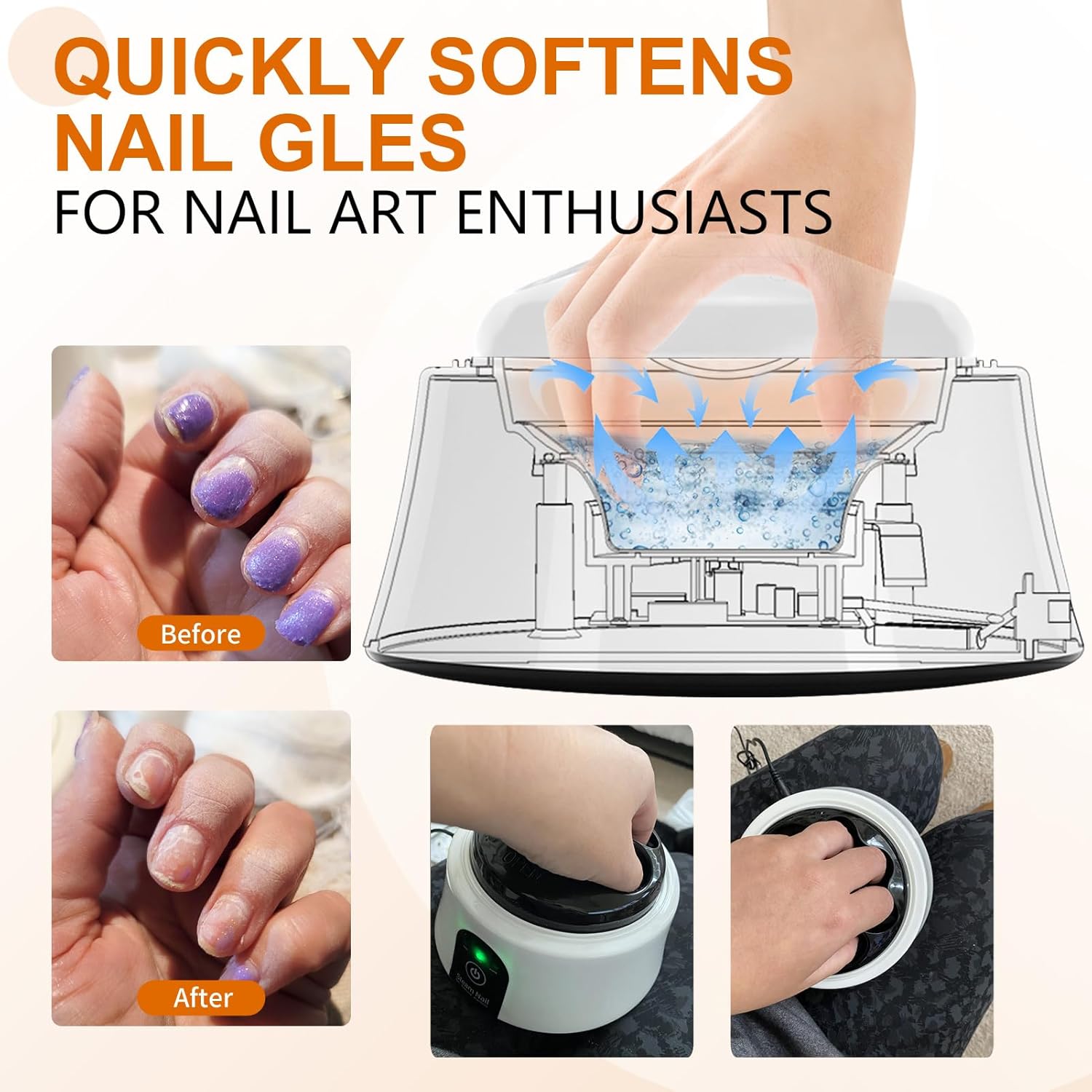 Electric White Nail Soaking Bowl 500ml for Gel Polish Acrylic Removal - Image 3