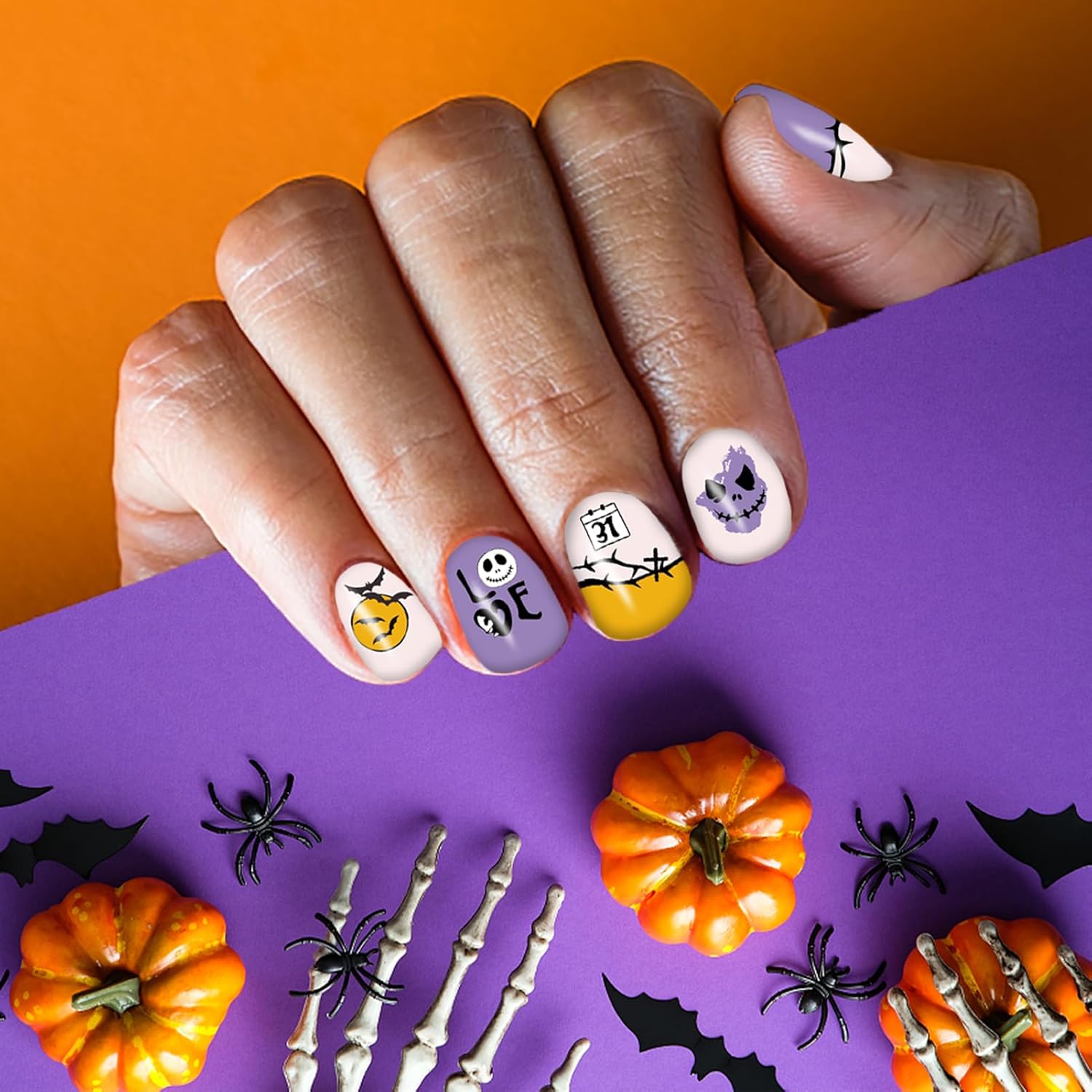 12 Sheets Halloween Nail Wraps Stickers with Glitter Patterns and 2 Nail Files for DIY Decor - Image 5
