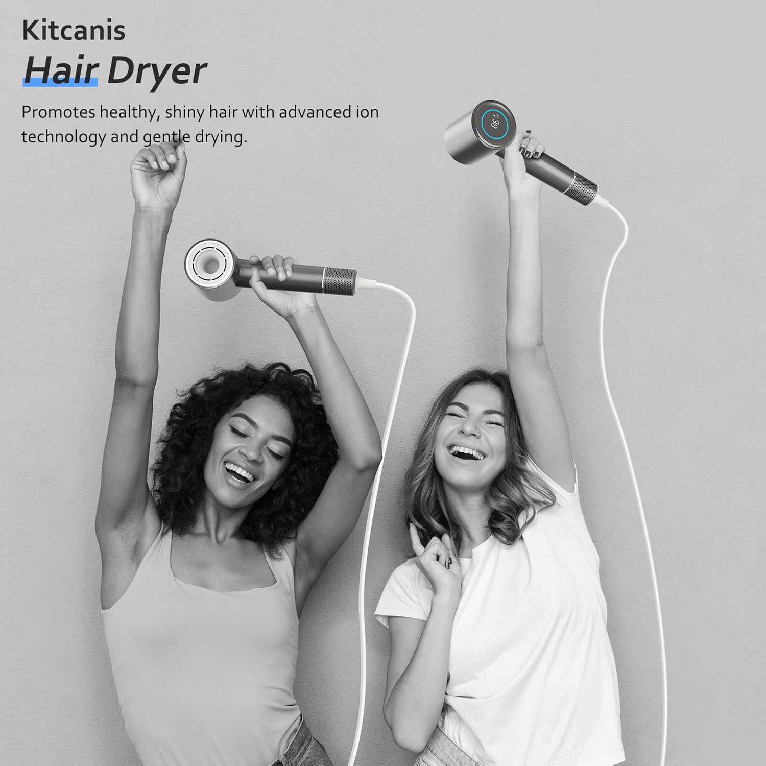 1600W Ionic Travel Hair Dryer with Magnetic Nozzle, HD Display, 4 Heat Settings - Grey - Image 5
