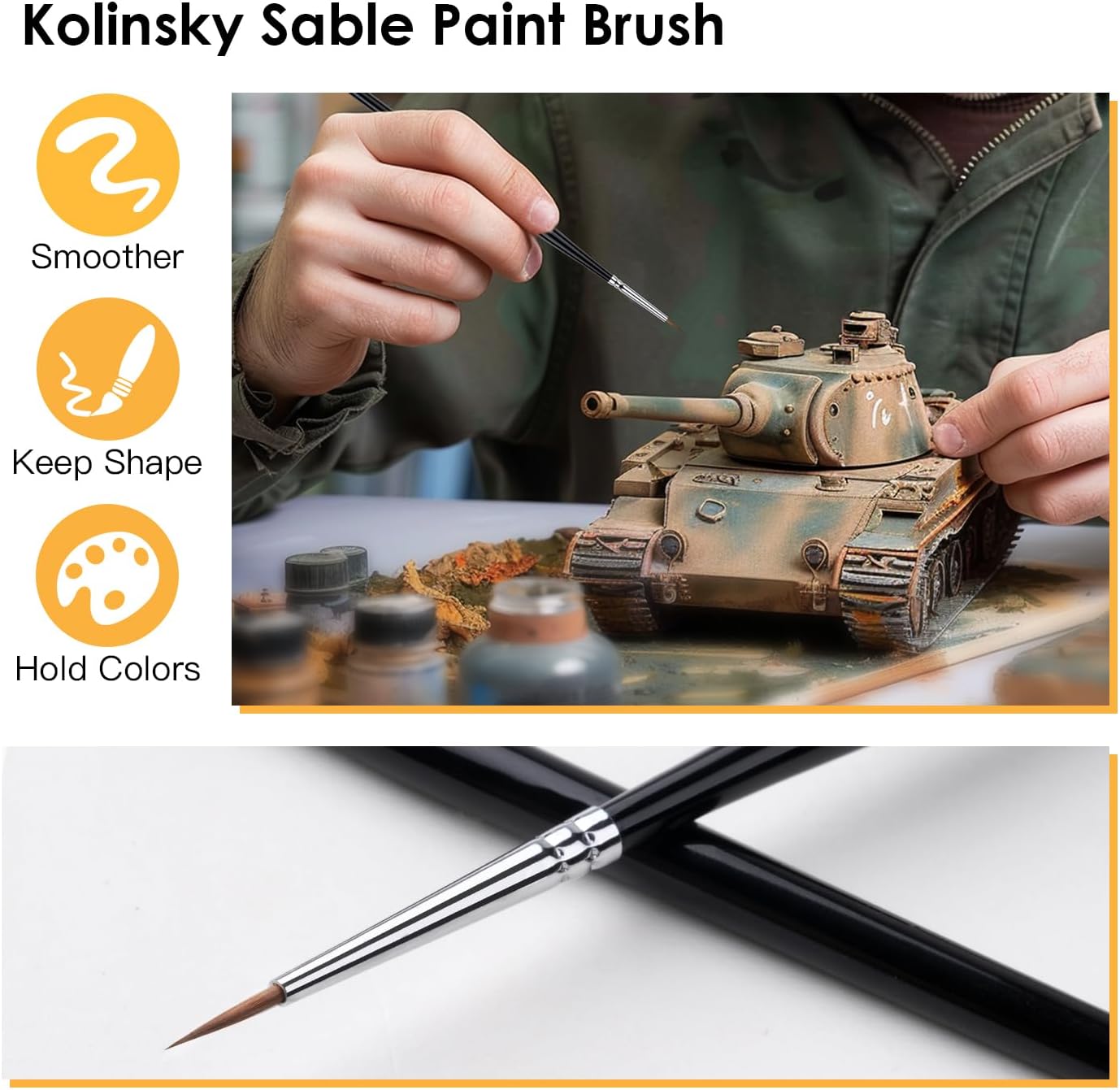 Kolinsky Sable Miniature Artist Paint Brush Set, Size 00, for Fine Detail Work - Image 3