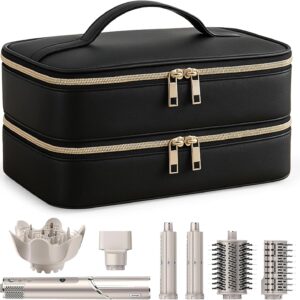 Carrying Case for Shark Flexstyle Dyson Airwrap, Double-Layer Leather Hair Tools Travel Bag for Shark/Dyson/Revlon Hair Dryer Flat Curling Iron Organizer Straightener,Travel Essentials Gift for Women