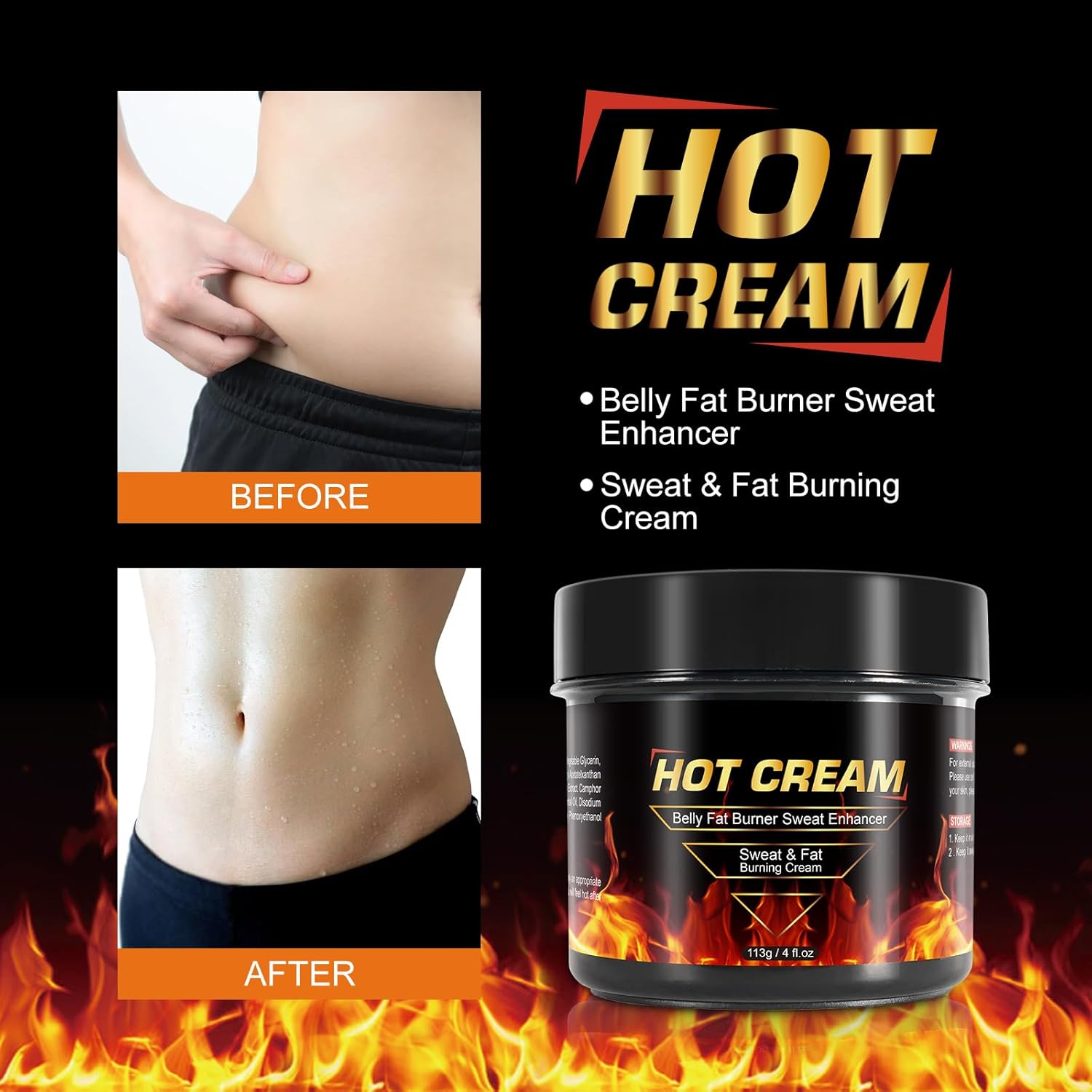 Fat Burning Cream for Belly and Thighs, Natural Sweat Enhancer, 8oz, for Men and Women - Image 3