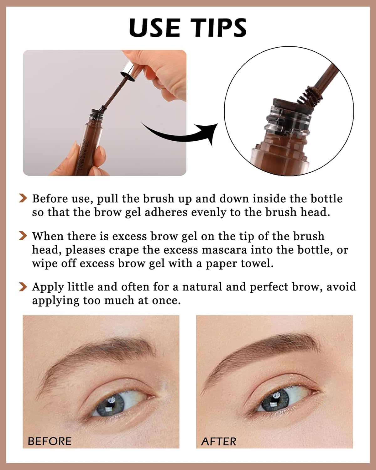 Long-Lasting Waterproof Tinted Brow Gel with Brow Razor Brush - 04 Dark Brown - Image 4