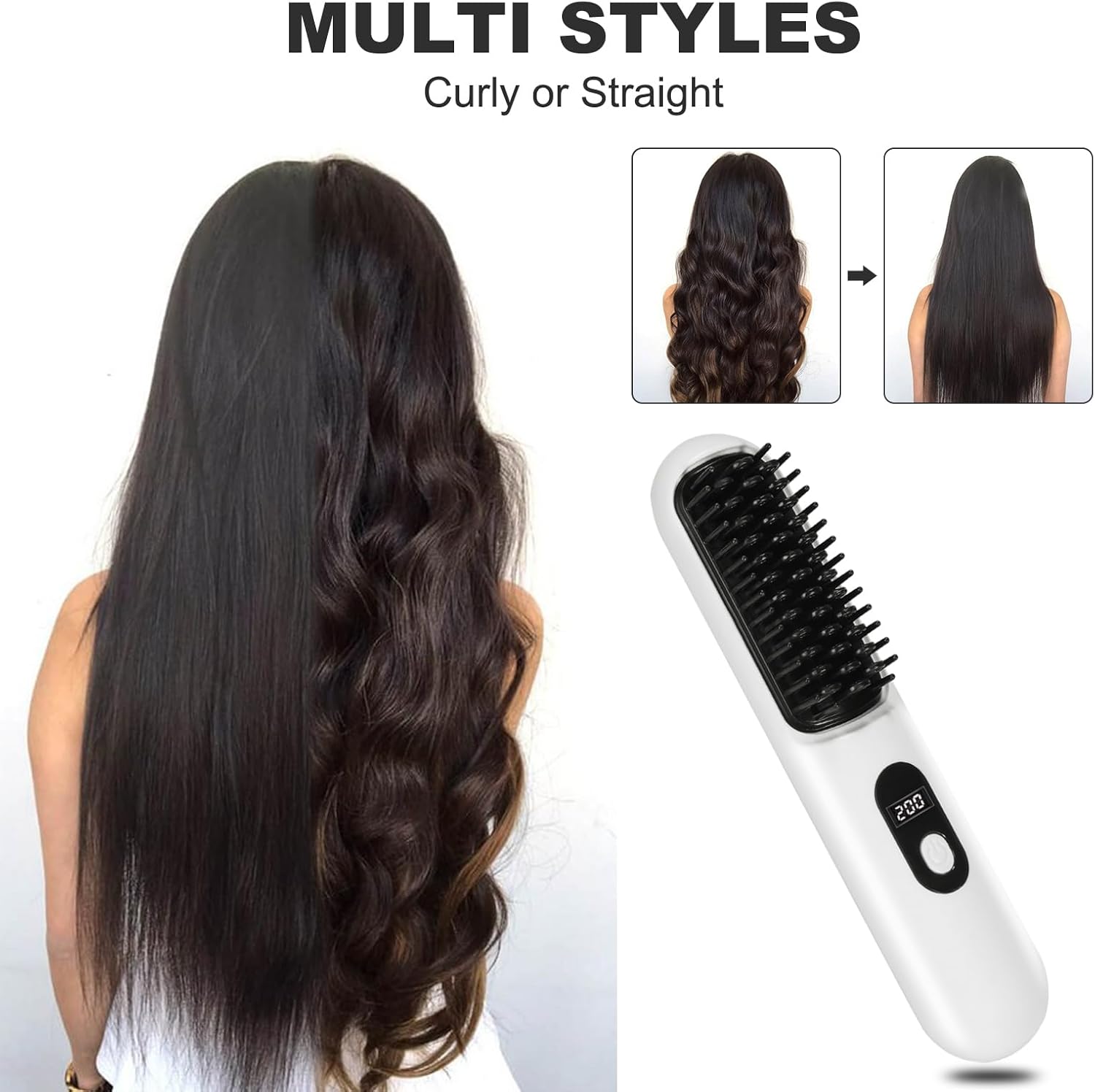JIAN YA NA Mini Portable Cordless Hair Straightener Brush, USB Rechargeable, 1.69 Inch Width, White - Image 5