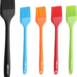 Silicone Basting Pastry Brush, 5 PCS Colorful Silicone Food Brush for Baking Cooking BBQ Grill Spread Oil Butter Sauce, Heat Resistant, Dishwasher Safe (5Pack, Rainbow Colors)