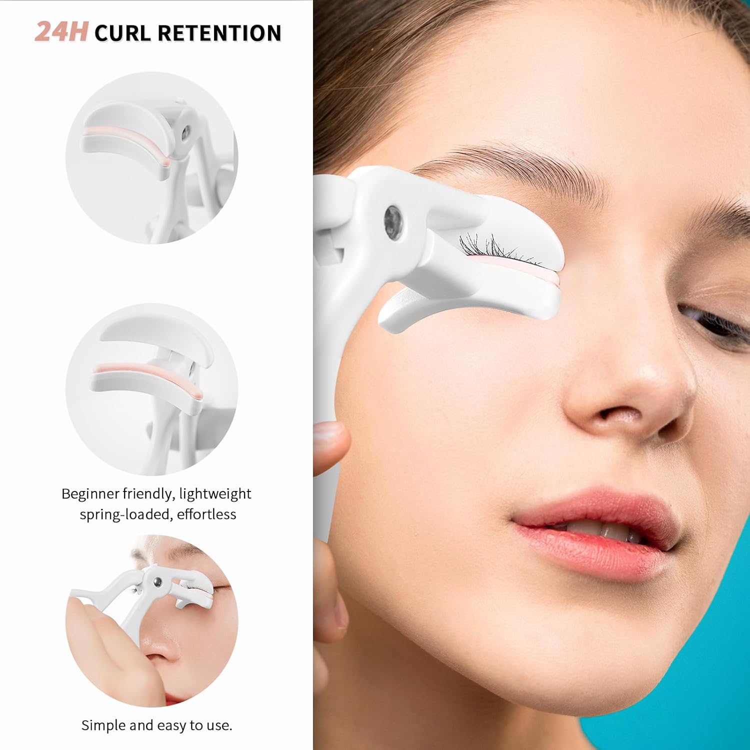 Grey Eyelash Curler Set with 2 Replacement Silicone Pads for Natural Quick Curls - Image 2