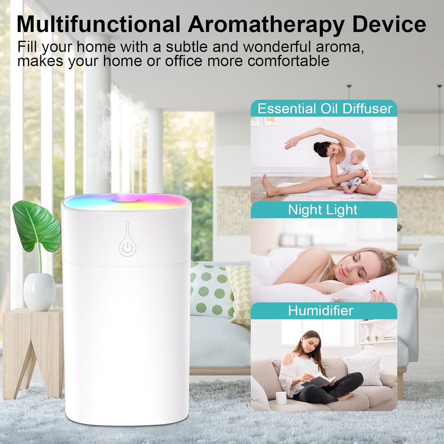 Compact 400ml Essential Oil Diffuser for Home, Whisper Quiet Aromatherapy Humidifier with Ambient Color Light - Image 7