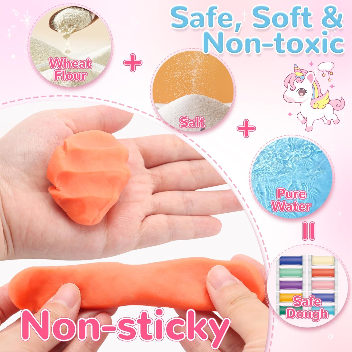 Unicorn Color Dough Set for Kids Ages 3-5, 30 Piece Play Dough Tool Kit - Image 6