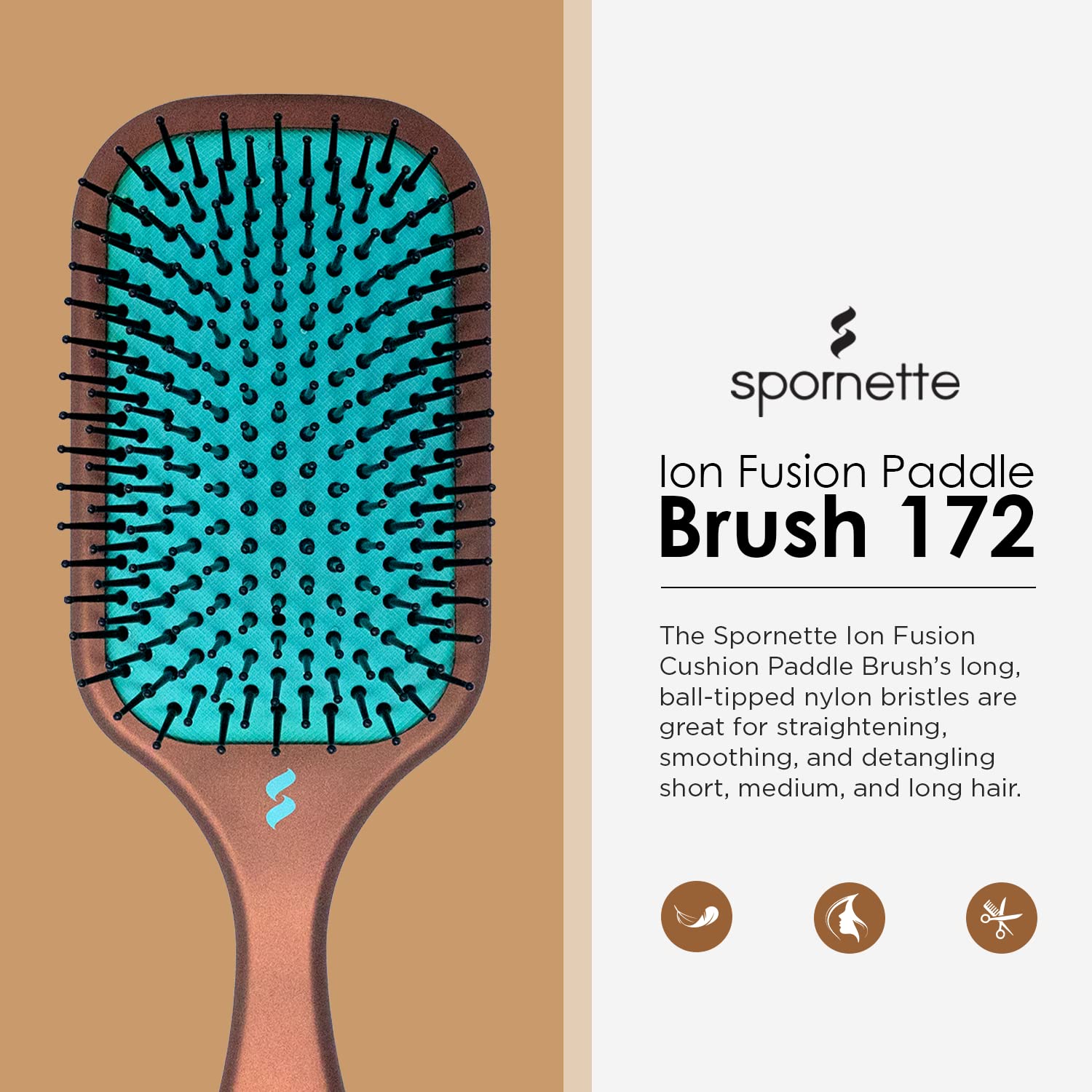 Spornette Ion Fusion Paddle Hair Brush with Ionic Nylon Bristles for All Hair Types - Image 2