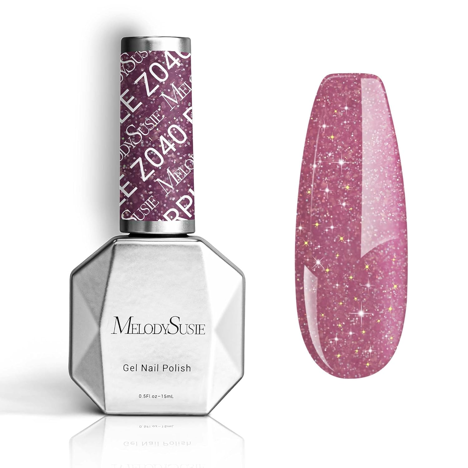 MelodySusie Gel Nail Polish, 15ml Pink Pastel Violet Glitter, Soak Off UV LED Nail Lamp Compatible, Cruelty Free, 0.5 Fl Oz