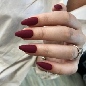 KQueenest Acrylic Press on Nails Almond Medium Neutral, Wine Red Gel Fake Nails for Mani, Stiletto Glue on Nails Medium, Matte Burgundy Nails Press ons, Stick on Nails for Women, 24 Pcs, No Glue
