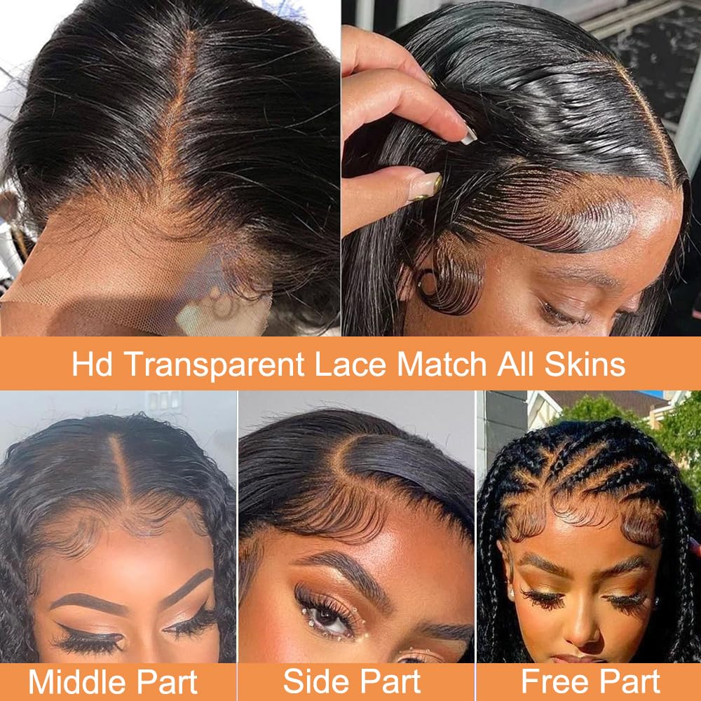 14 Inch Deep Wave Bob Wig Human Hair 13x4 Lace Front 200% Density Pre Plucked Wet Wavy - Image 4