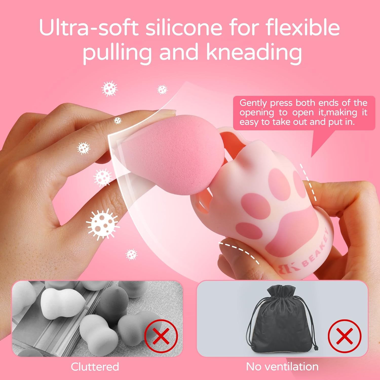 BEAKEY Cat Hug Silicone Makeup Sponge Holder with Vent for Quick Drying - Pink - Image 4