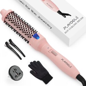 Plavogue Dual Voltage Thermal Curler, 1.5 Inch Round Brush for Curling, Smoothing, Volumizing, Fast Heating for Women All Hair Types with Travel Adapter, Gloves & Clips
