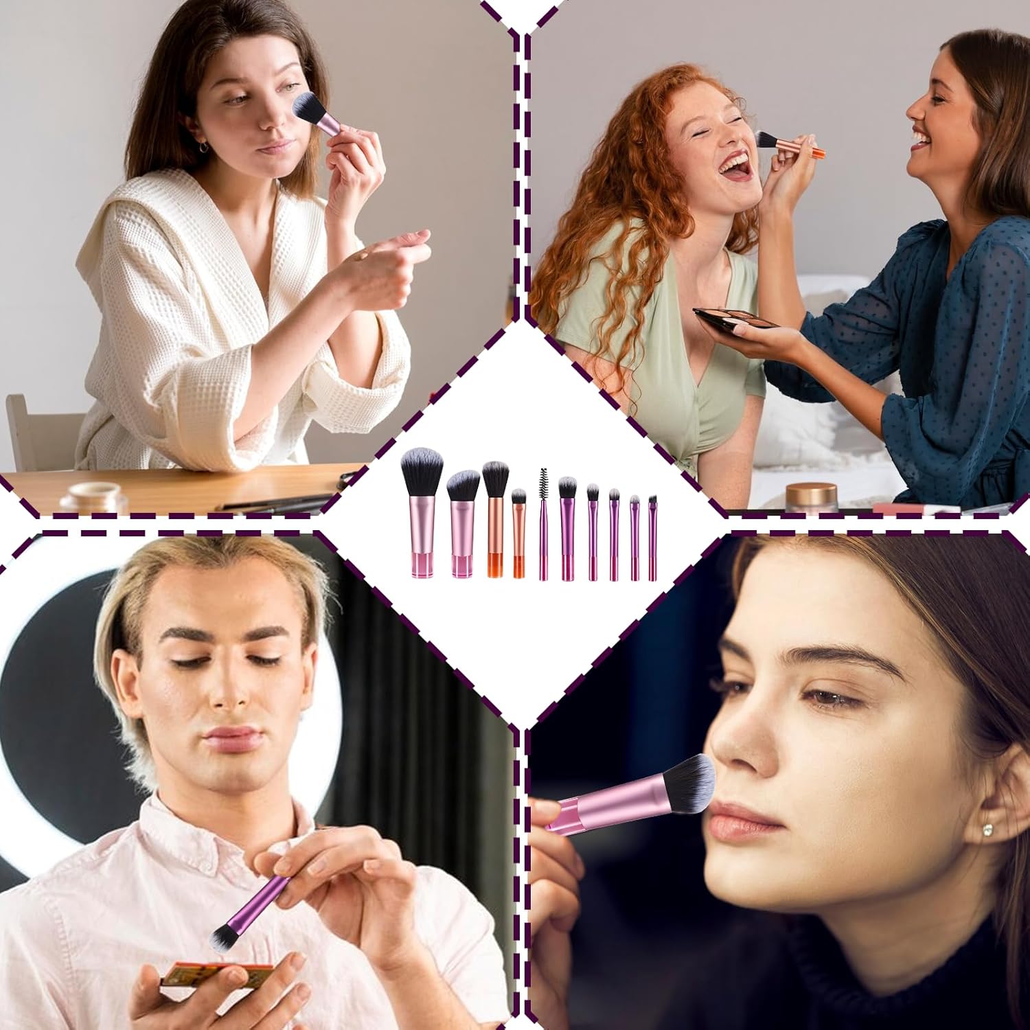 10 Piece Portable Travel Makeup Brush Set with Mini Brushes for Eyeshadow, Foundation, Blush - Image 7