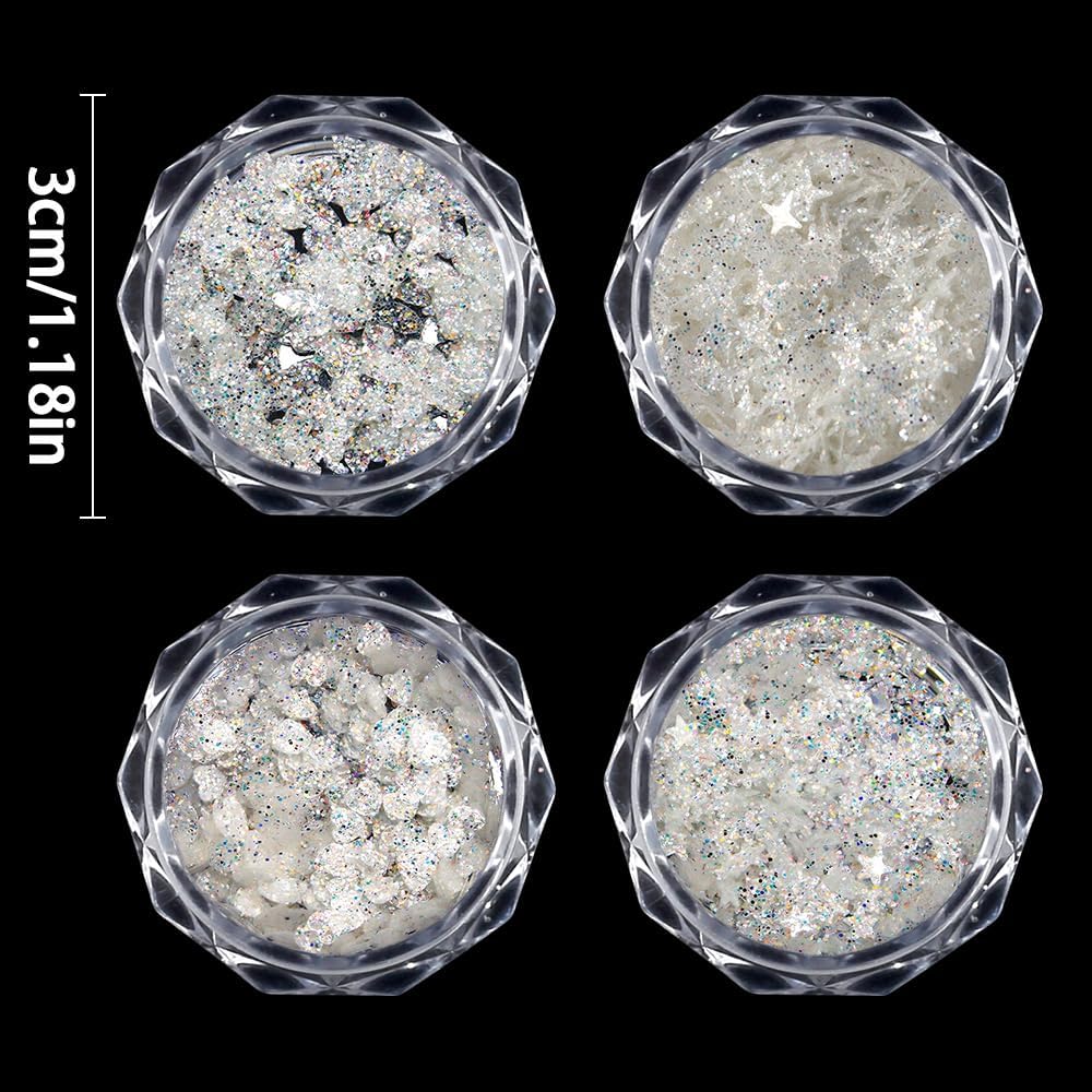 4 Boxes of 3D Chunky Glitter Nail Art Charms Stars Hearts Butterflies Holographic - Image 2
