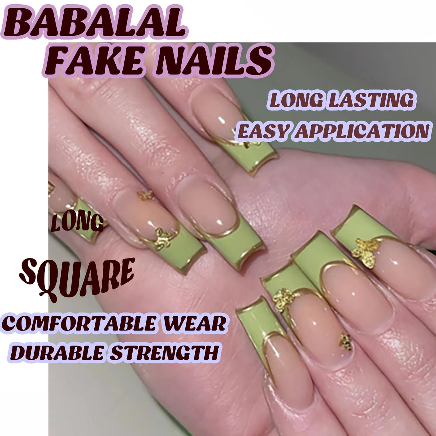 24 Pcs Long Square French Tip Press On Nails with 3D Butterfly Charm - Image 4