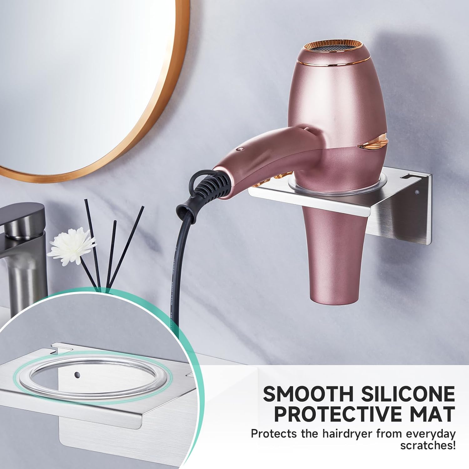 Stainless Steel Wall Mounted Hair Dryer Holder Organizer for Bathroom and Barber Shops - Image 3