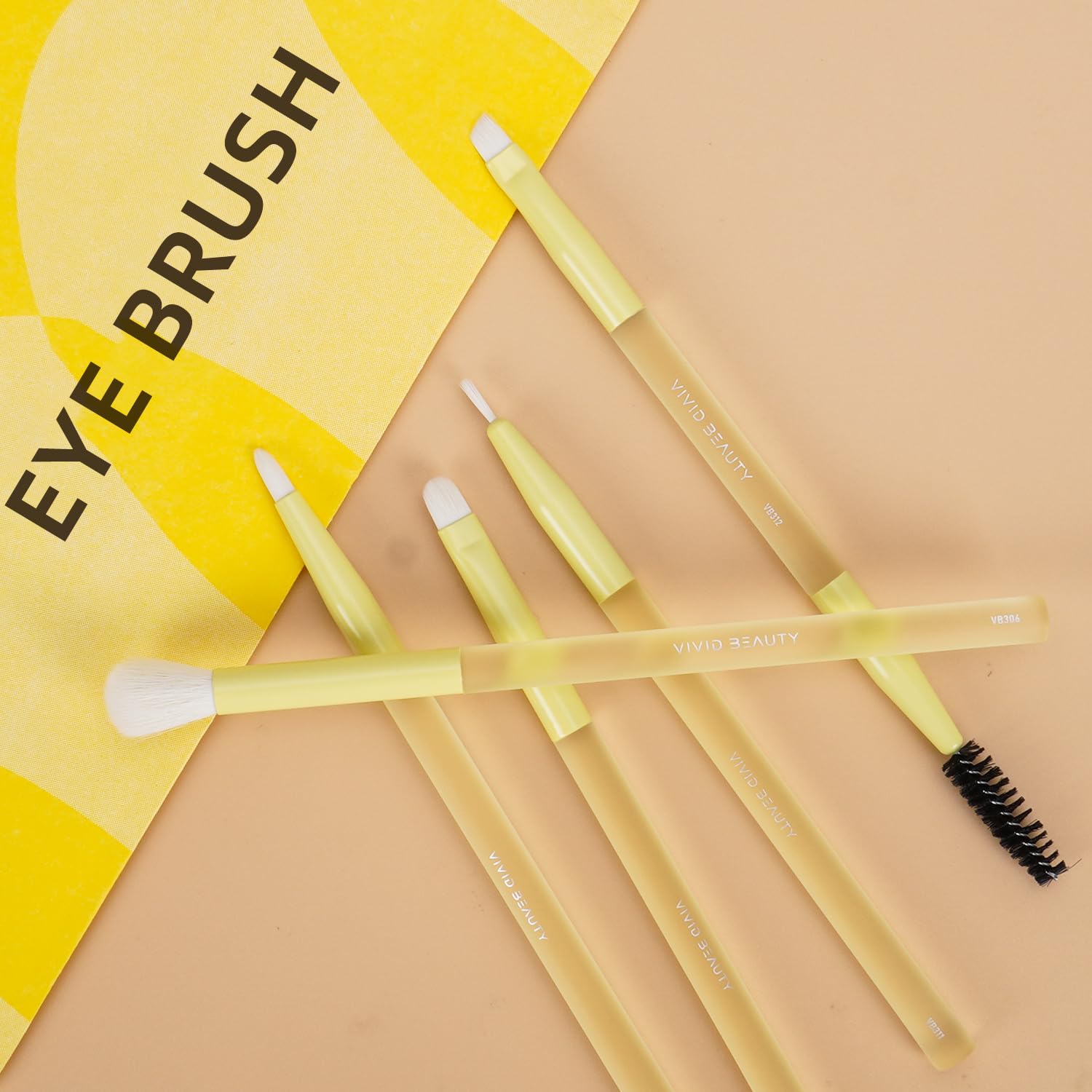 5pc Yellow Eye Makeup Brush Set Soft Fiber Rubber Handles - Image 2