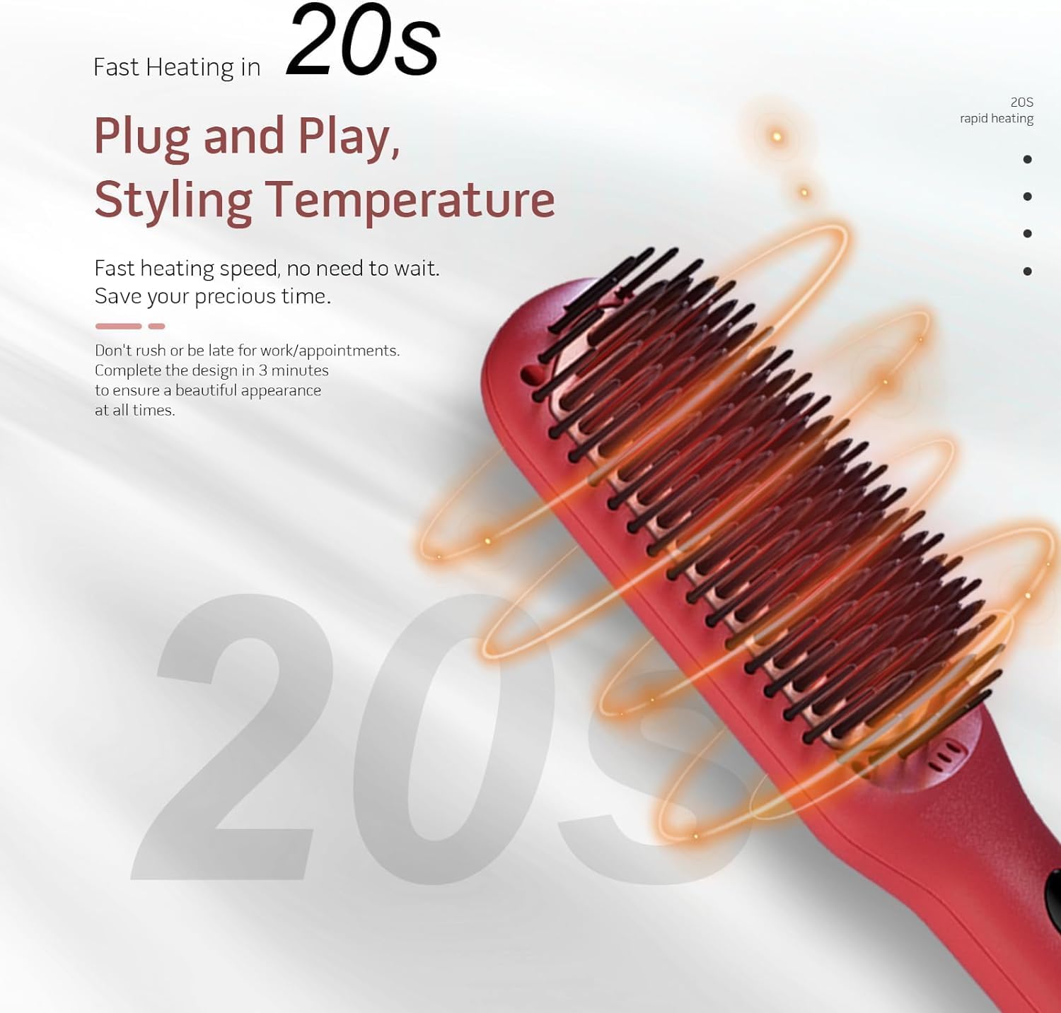 Megawise Pro Ceramic Ionic Hair Straightener Brush, Fast Heating, Auto-Off, Tomato Red - Image 6
