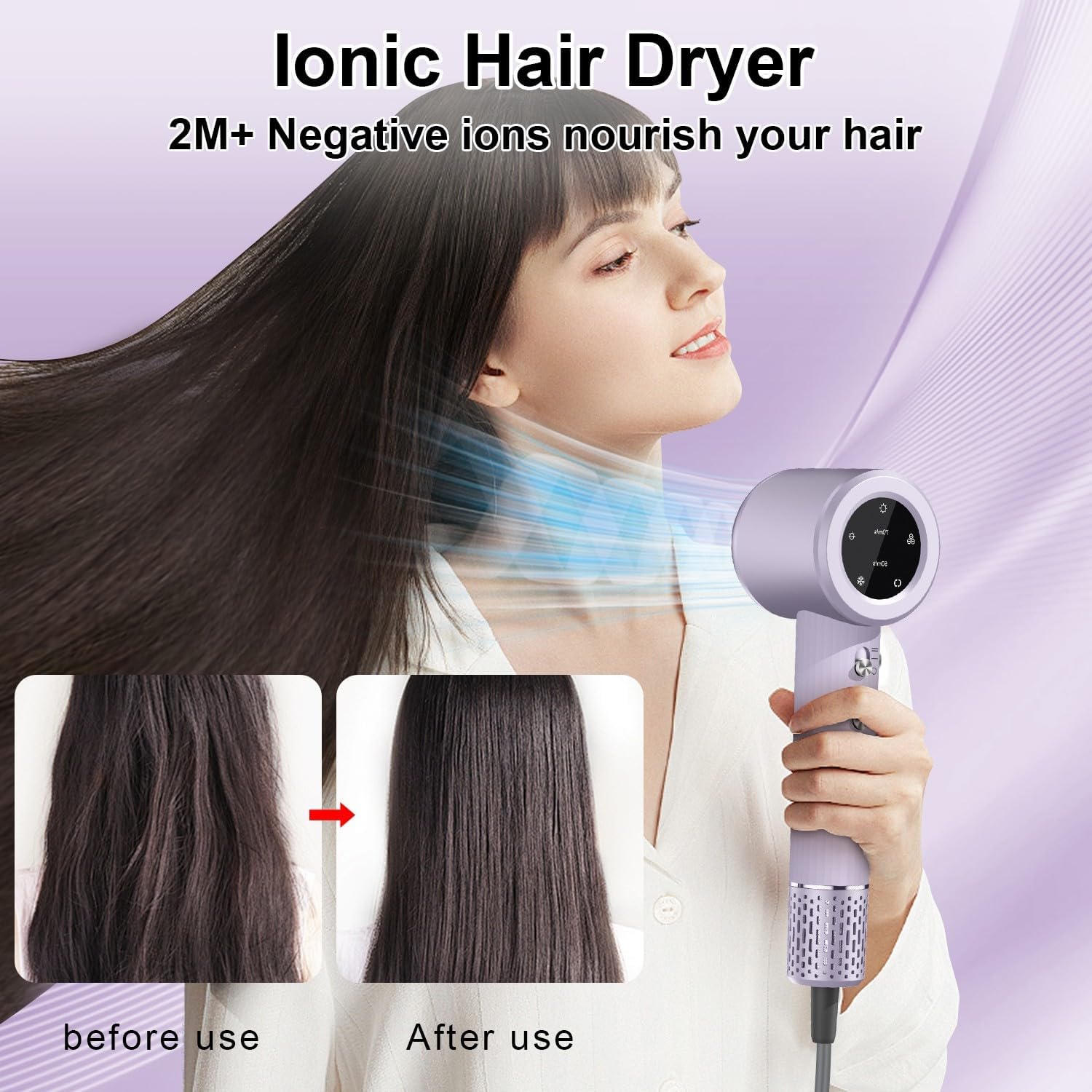 Professional 1400W Purple Ionic Hair Dryer with 3 Heat Settings and 2 Speeds - Image 7